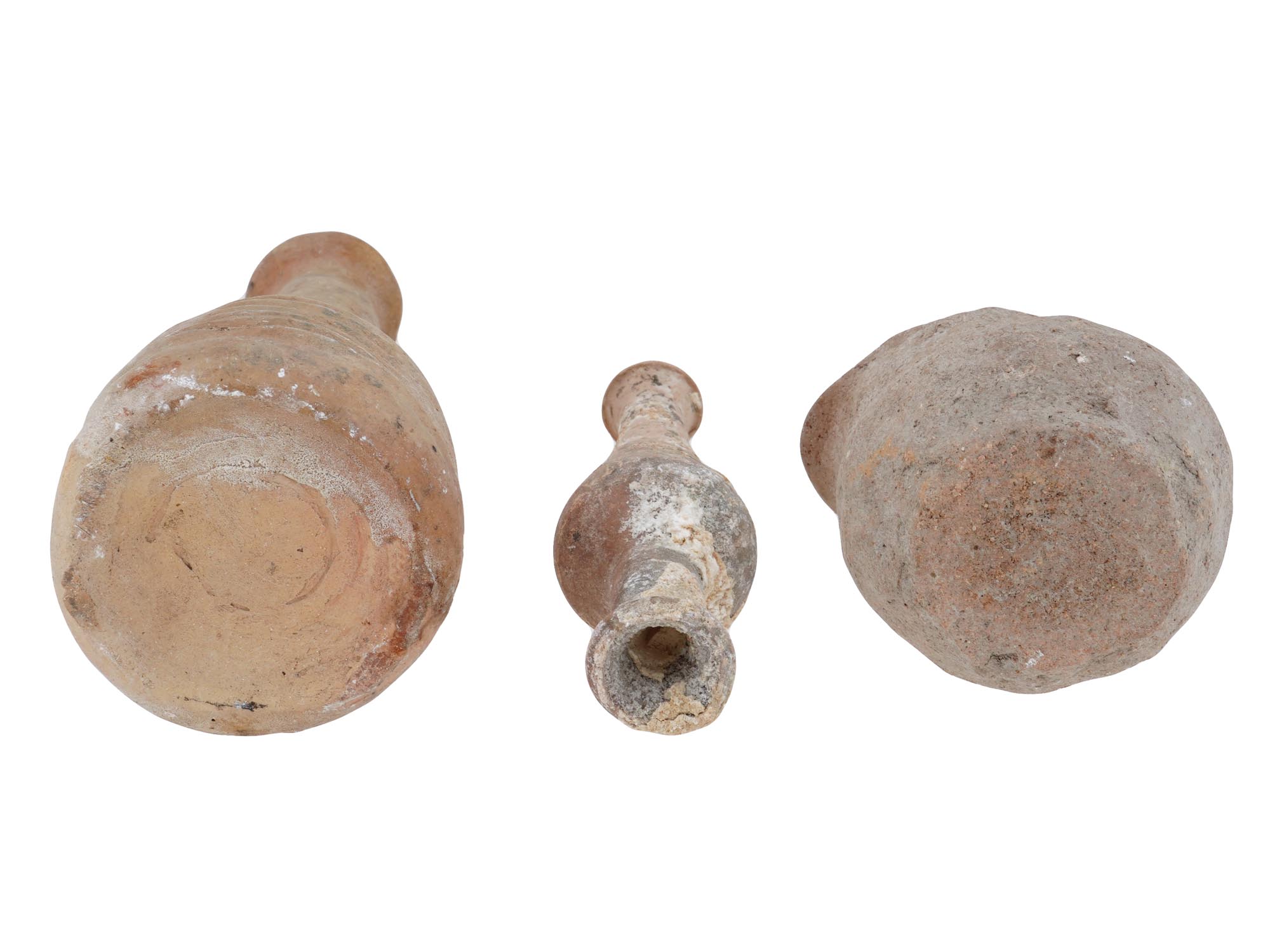 THREE ANCIENT ROMAN CLAY VASES OF VARIOUS DESIGNS PIC-3