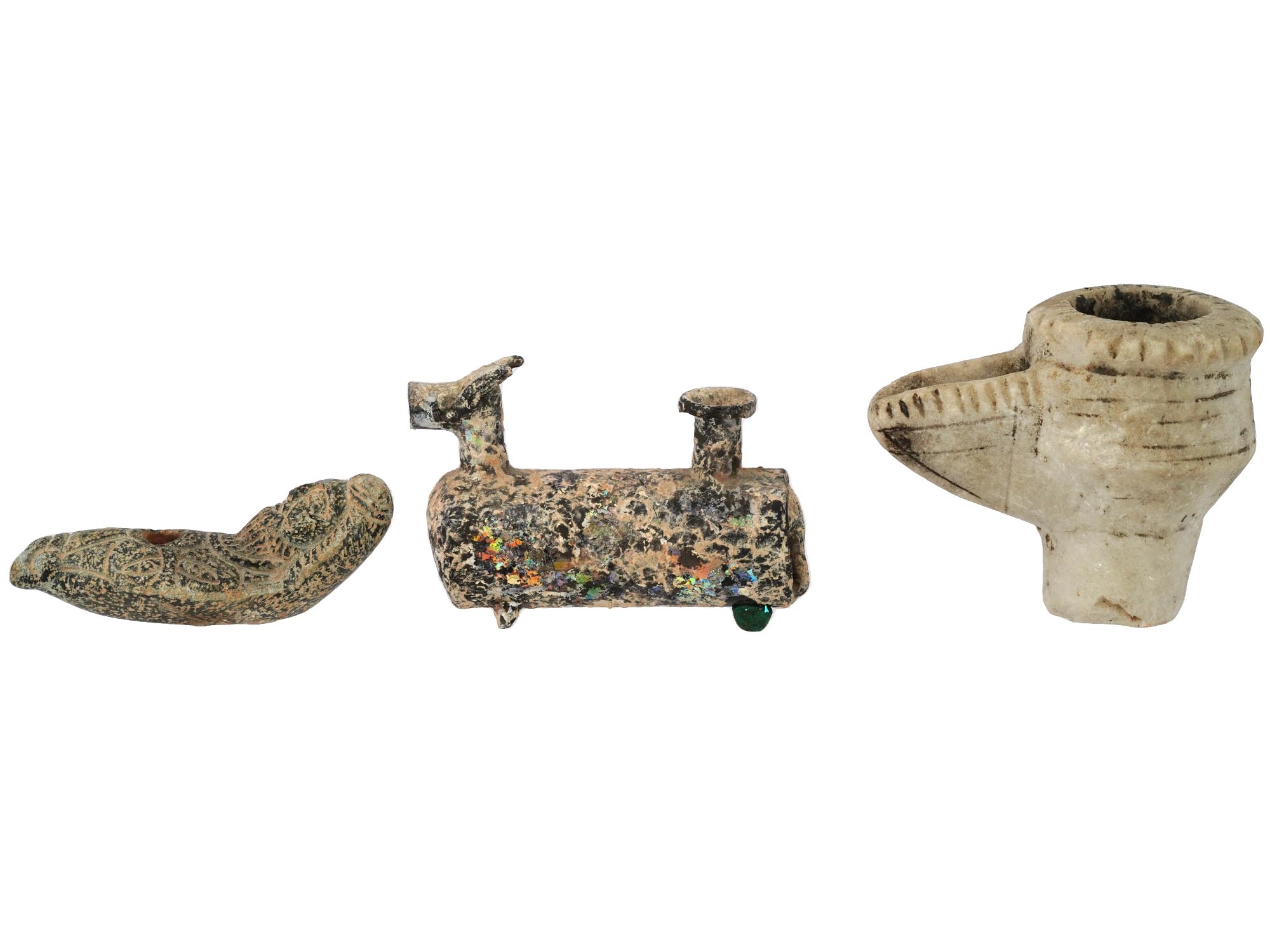 ANCIENT BYZANTINE ARTIFACTS OIL LAMPS AND CONTAINER PIC-1