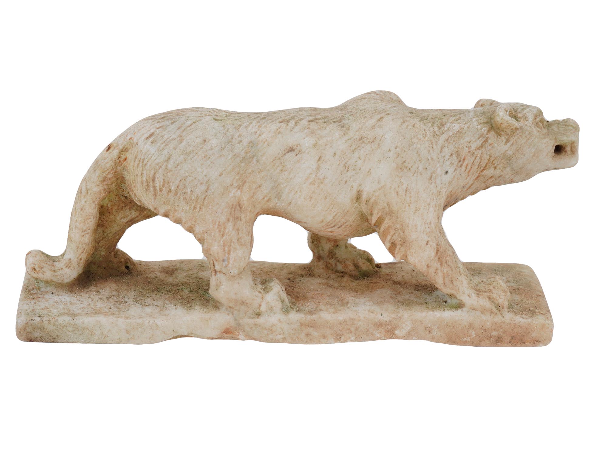 ANCIENT HELLENISTIC CARVED MARBLE WALKING WOLF FIGURINE PIC-2