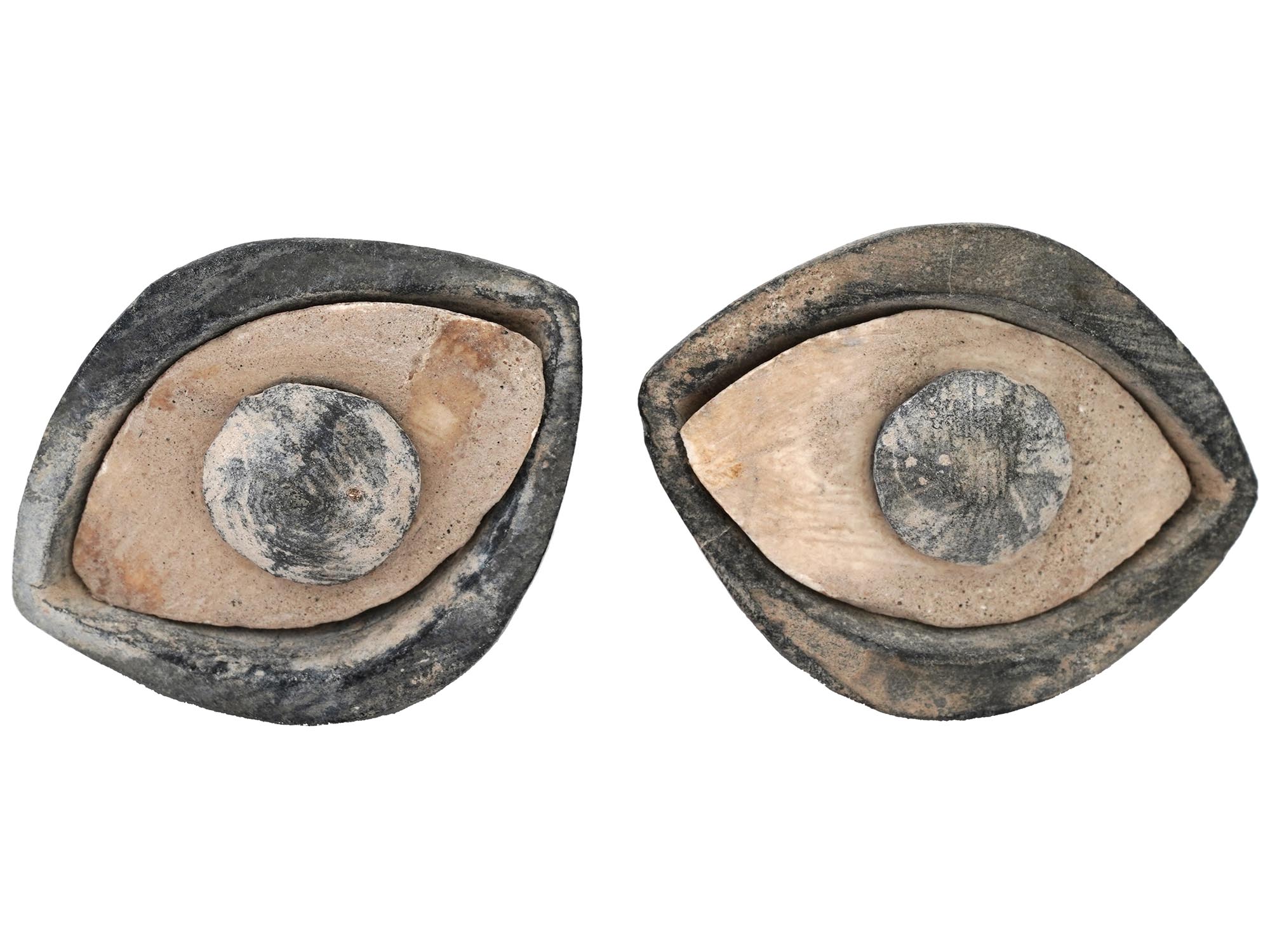 PAIR OF ANCIENT CARVED STEATITE EYES OF SEPARATE PARTS PIC-0