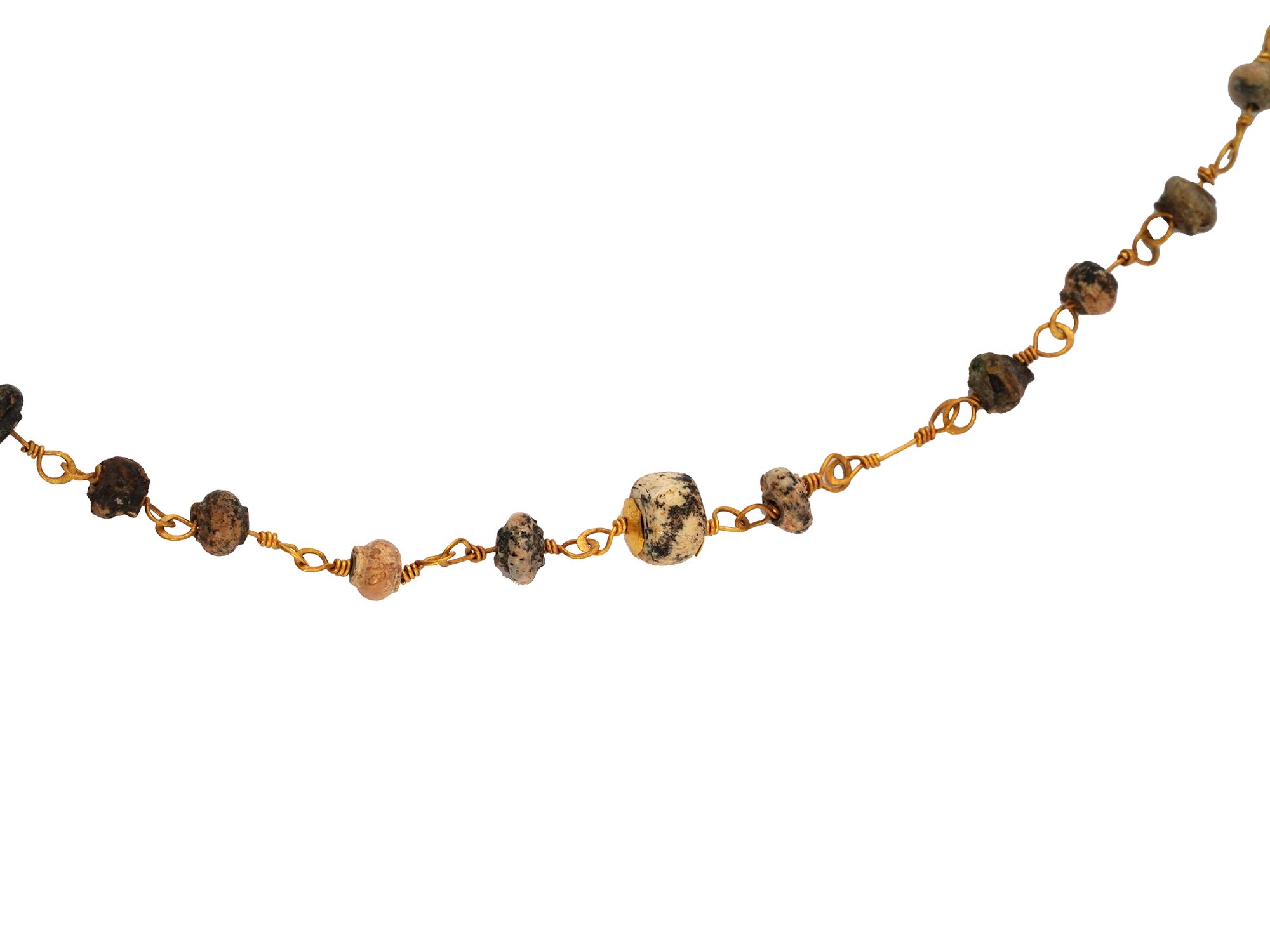 ANCIENT ROMAN GOLD NECKLACE WITH GLASS BEADS PIC-4