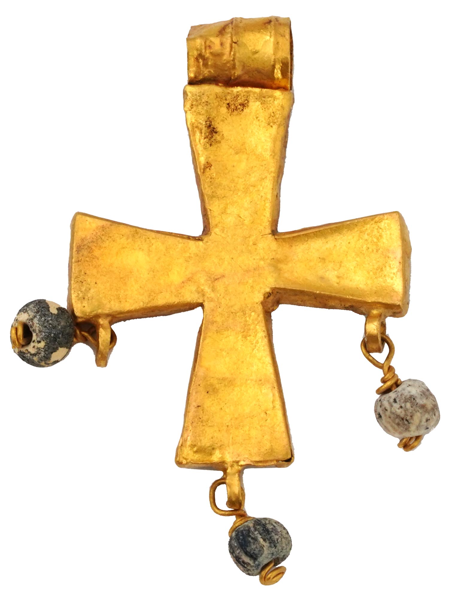 ANCIENT BYZANTINE GOLD GLASS GARNET CROSS WITH BEADS PIC-1