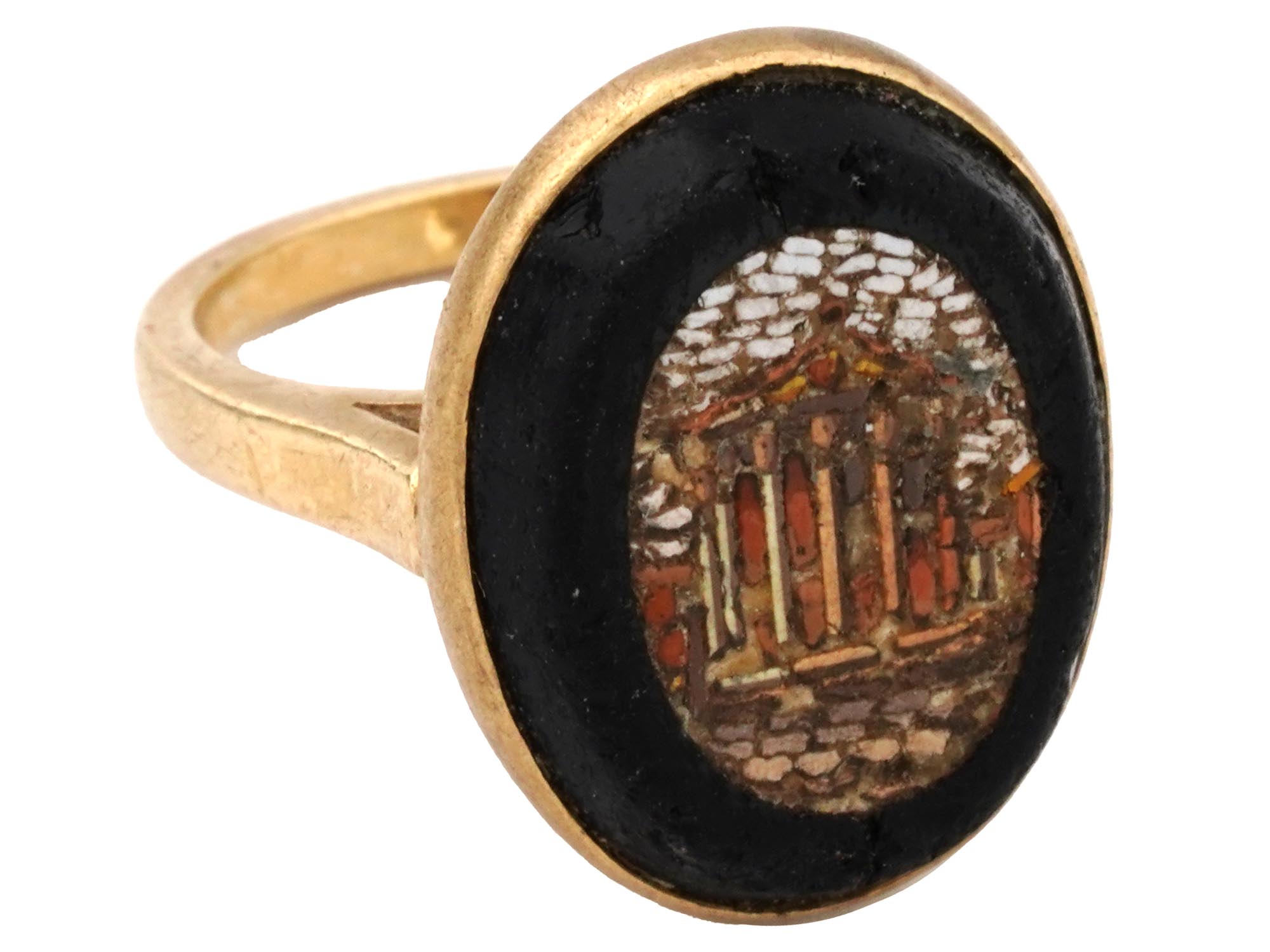 ANTIQUE 14K GOLD RING WITH MOSAIC ON TOP PIC-1