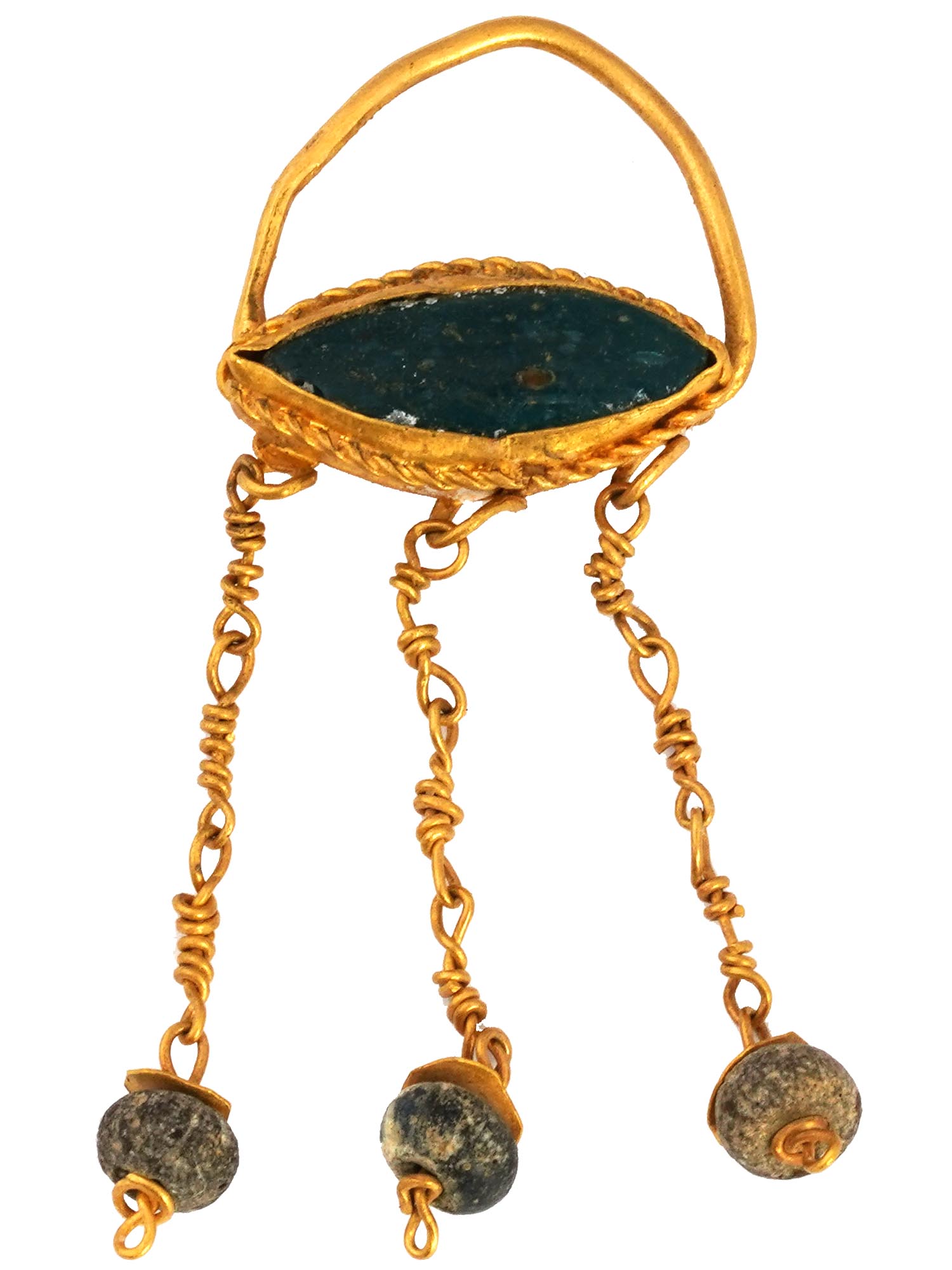 ANCIENT GLASS EYE PENDANT AGAINST EVIL IN GOLD FITTINGS PIC-0