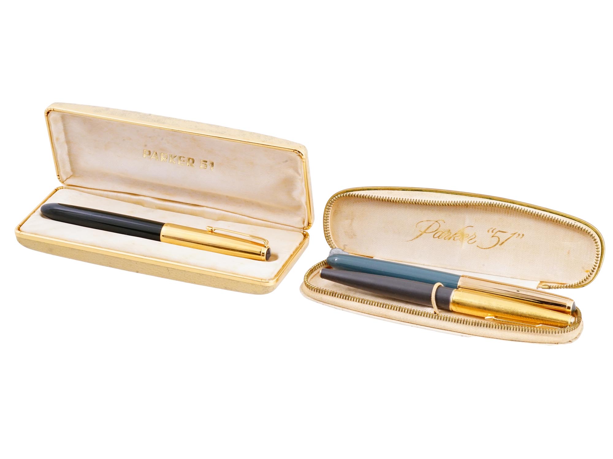 VINTAGE PARKER 51 GILT FOUNTAIN PENS IN ORIGINAL CASE PIC-0