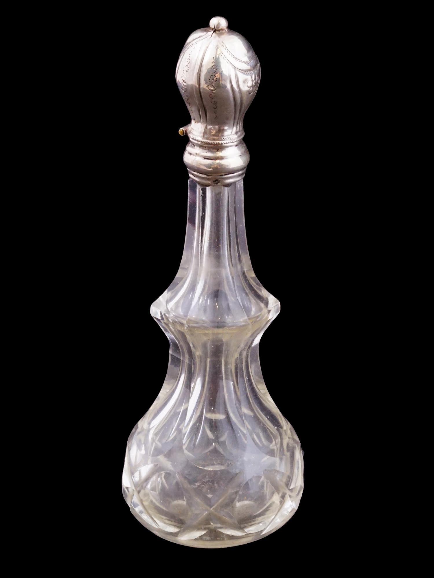 ANTIQUE VICTORIAN CUT CRYSTAL W SILVER PERFUME BOTTLE PIC-2