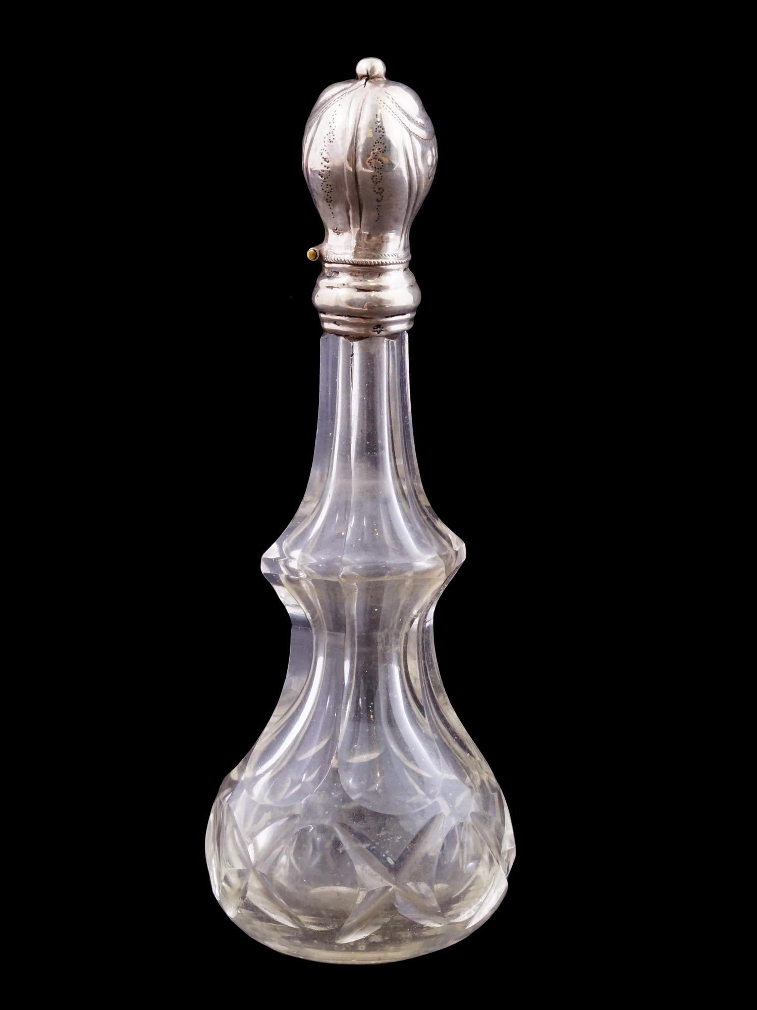 ANTIQUE VICTORIAN CUT CRYSTAL W SILVER PERFUME BOTTLE PIC-3