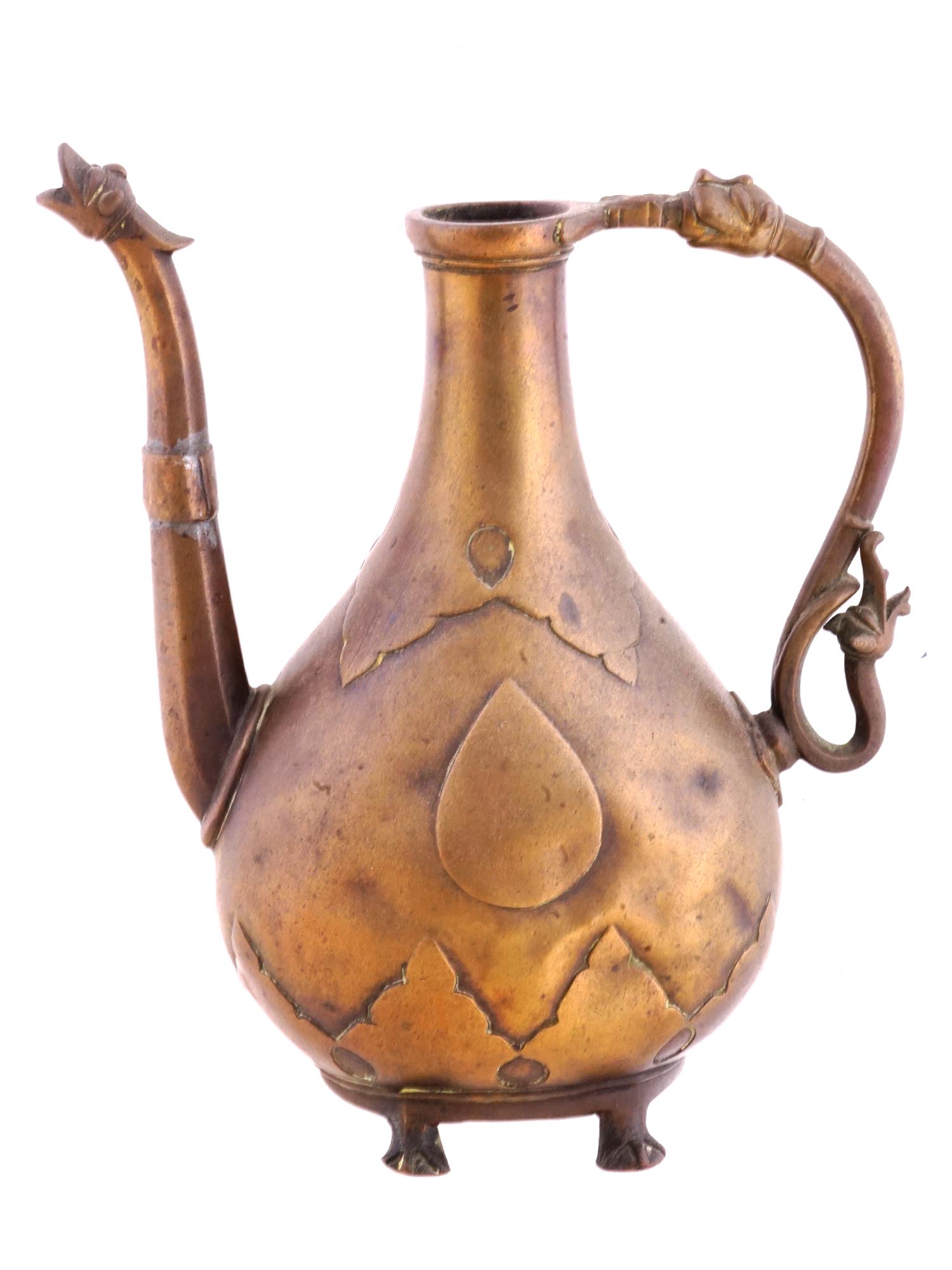 ANTIQUE 18TH INDIAN MUGHAL BRASS JUG W FIGURED HANDLE PIC-3