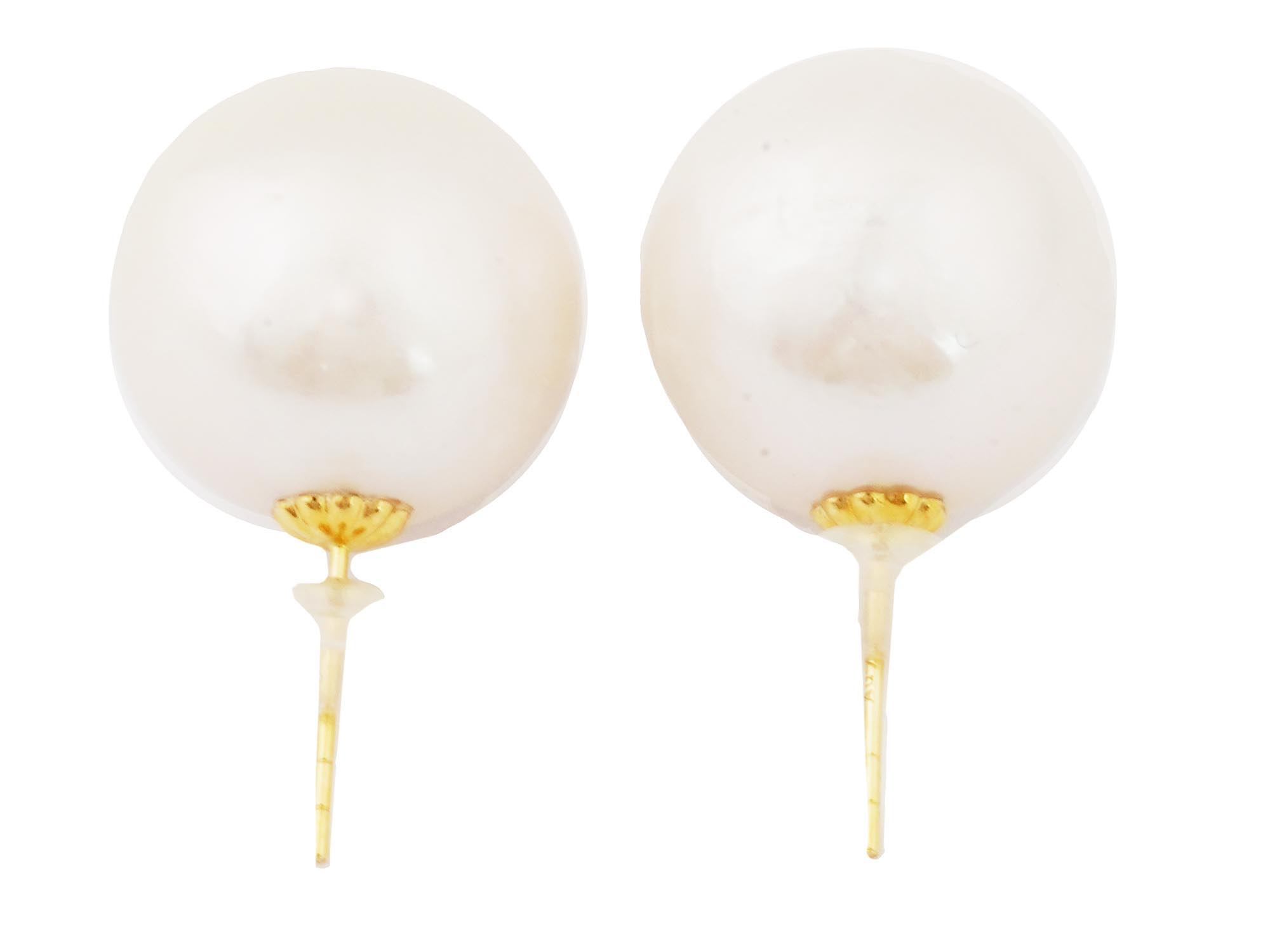 18K GOLD AND WHITE SOUTH SEA PEARL STUD EARRINGS PIC-1