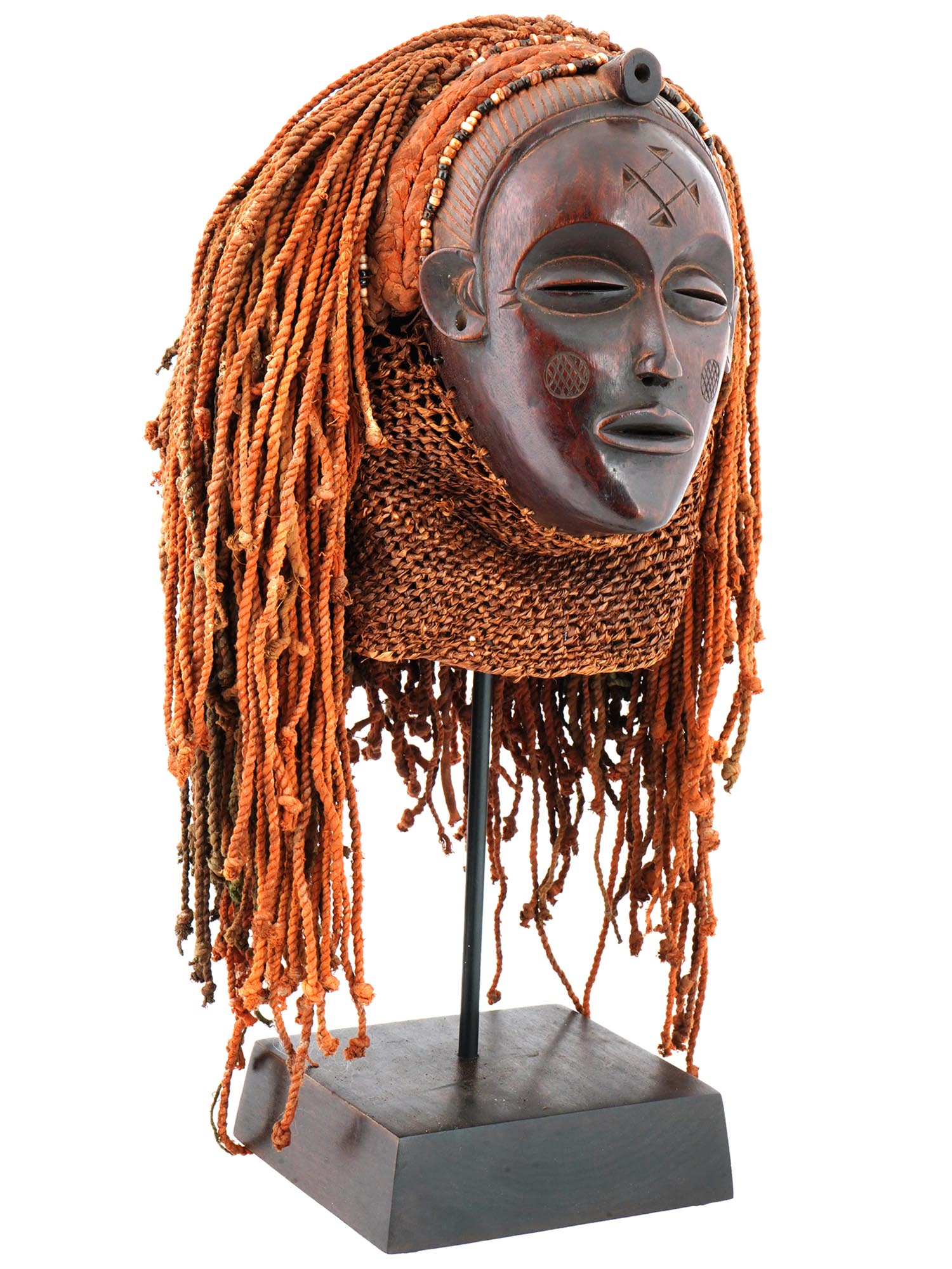 AFRICAN CHOKWE MWANA PWO WOODEN MASK ON STAND PIC-1