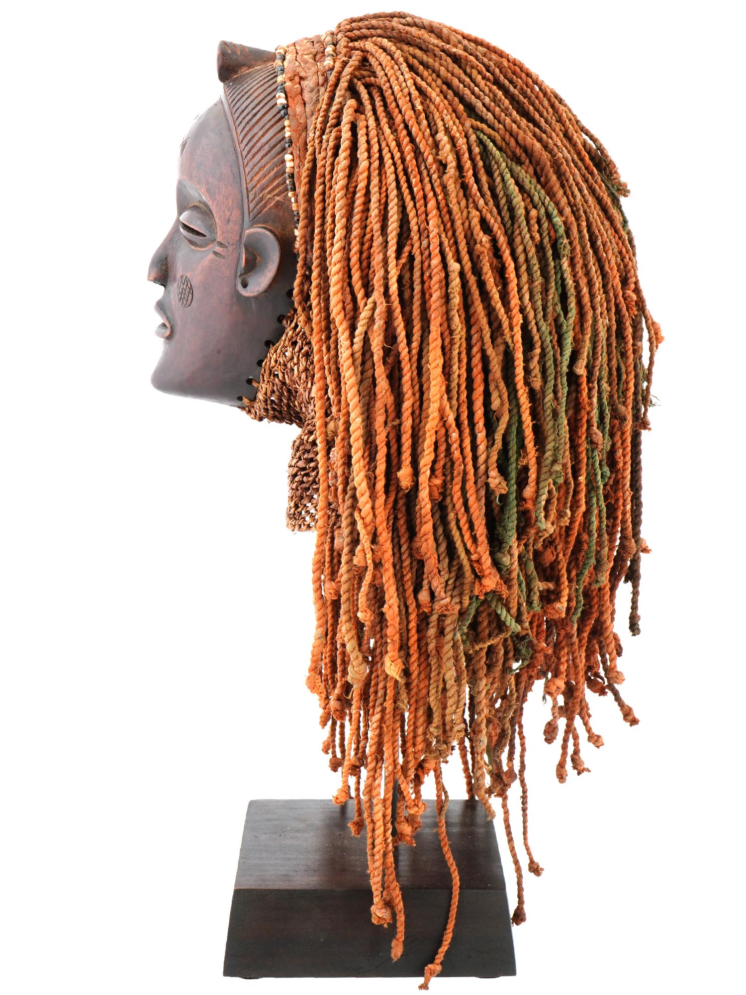 AFRICAN CHOKWE MWANA PWO WOODEN MASK ON STAND PIC-2