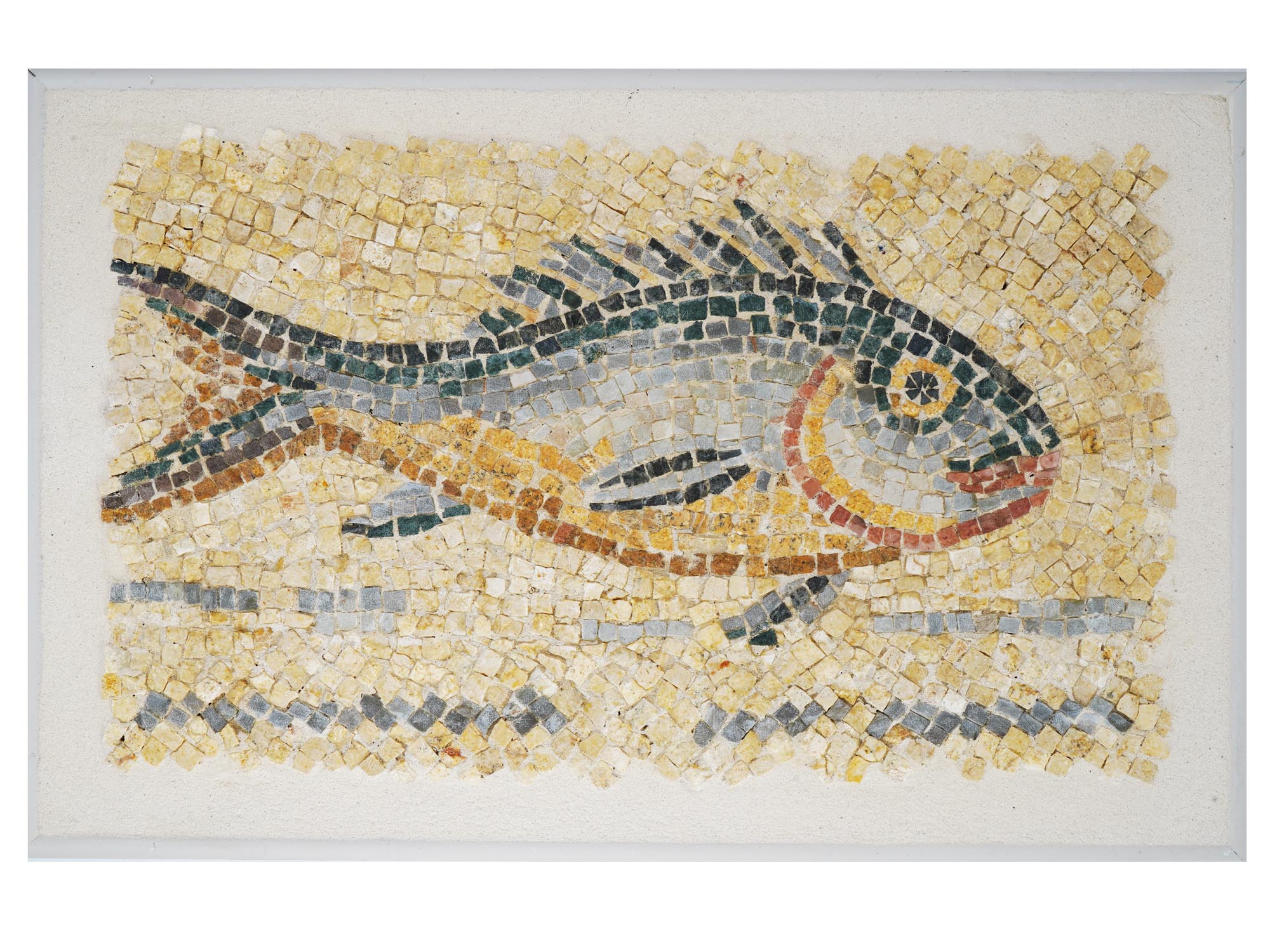 ANCIENT ROMAN PERIOD MOSAIC WITH FISH CA 100 TO 300AD PIC-0