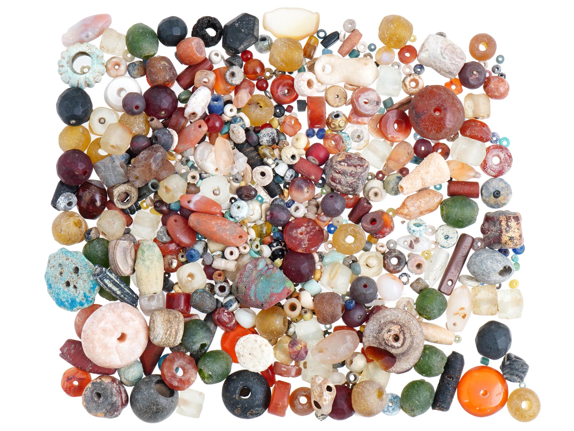 COLLECTION OF ANCIENT GLASS AND STONE BEADS PIC-0