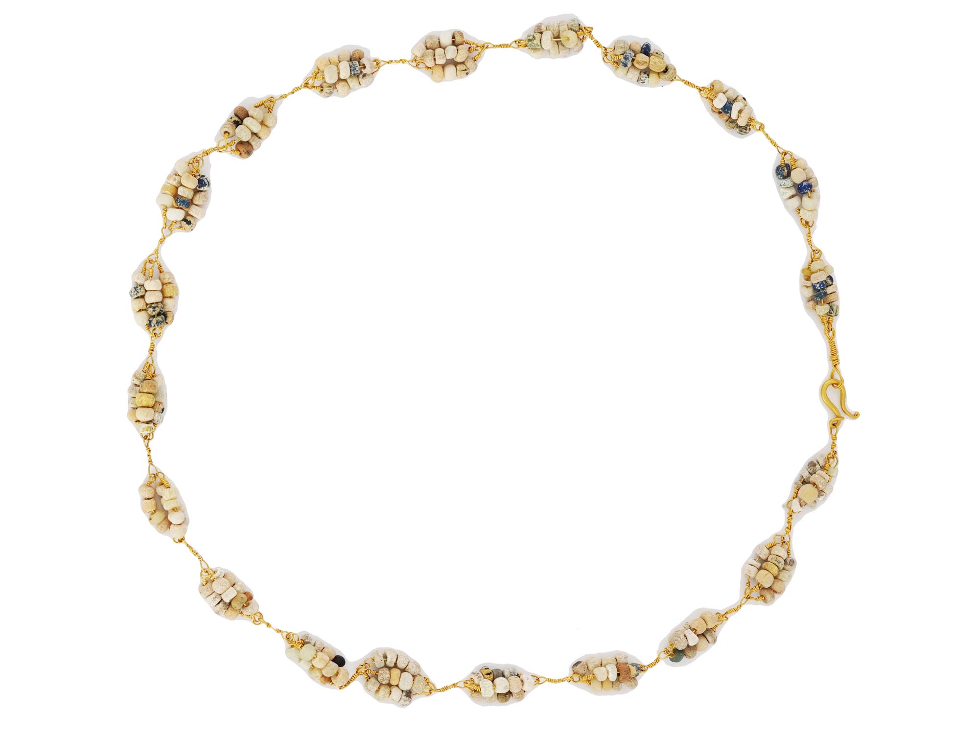 ANCIENT ROMAN GOLD AND GLASS BEADED NECKLACE PIC-1