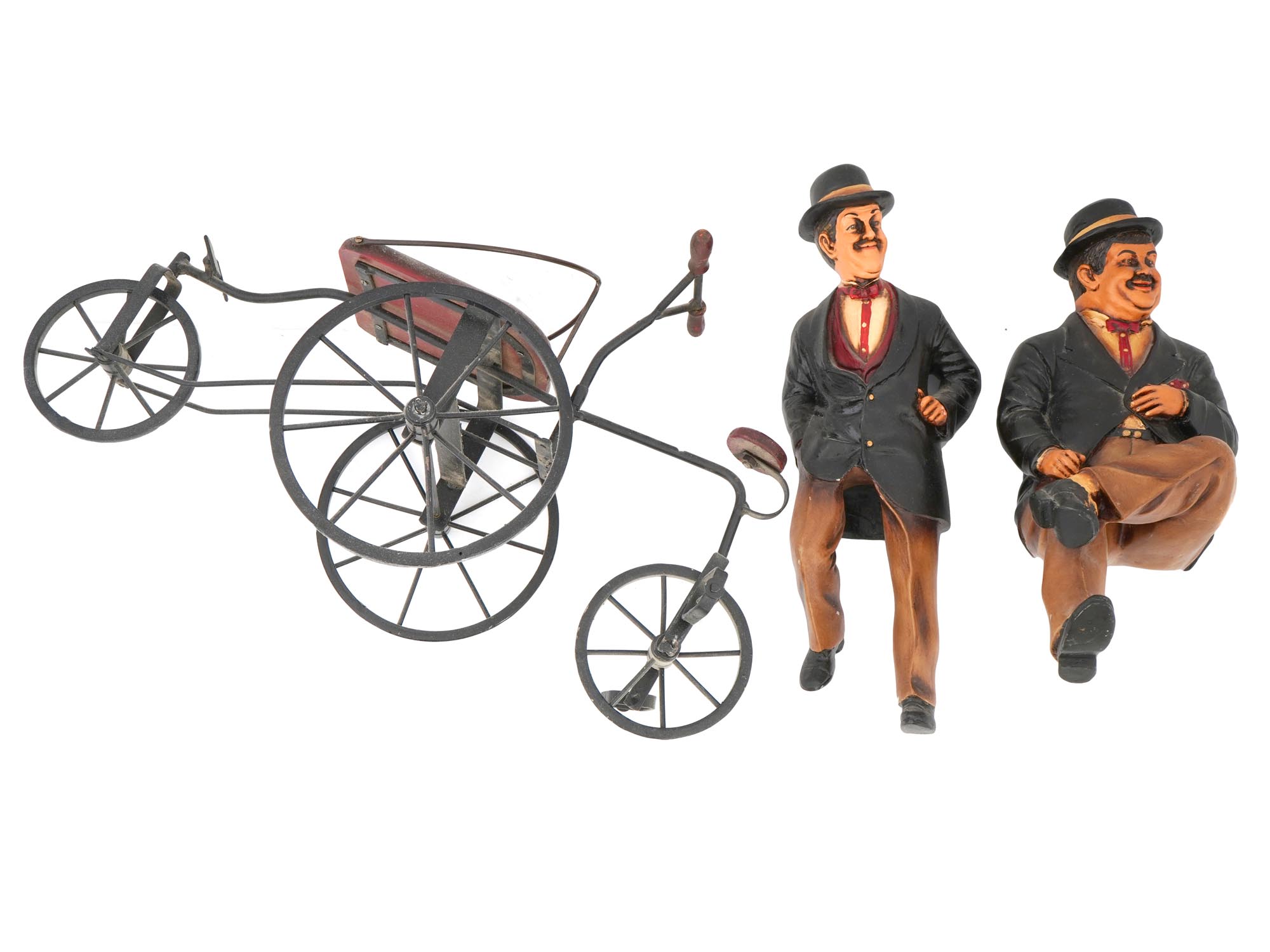 VINTAGE LAUREL AND HARDY FIGURINES ON A TANDEM BIKE PIC-6