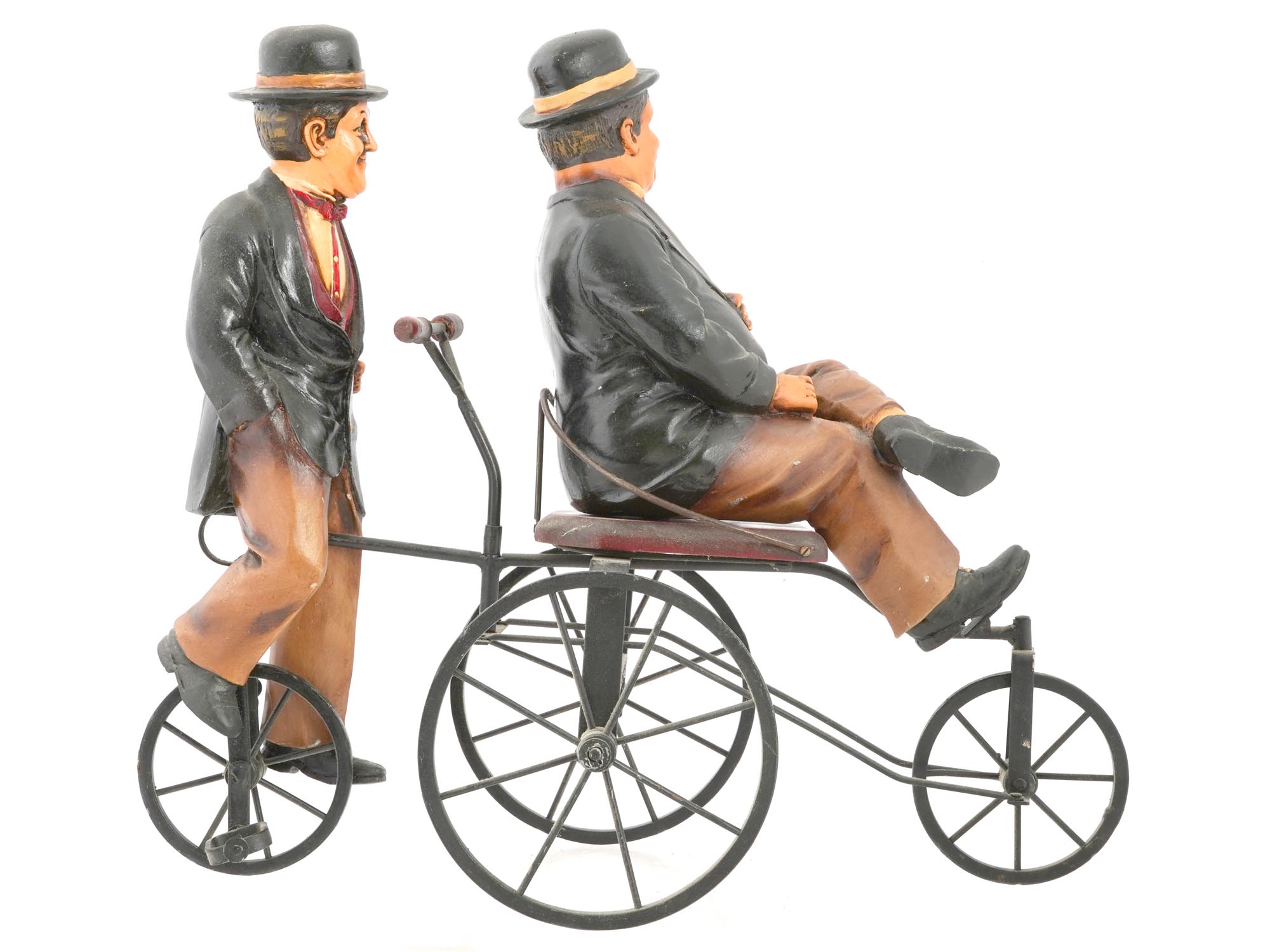 VINTAGE LAUREL AND HARDY FIGURINES ON A TANDEM BIKE PIC-3