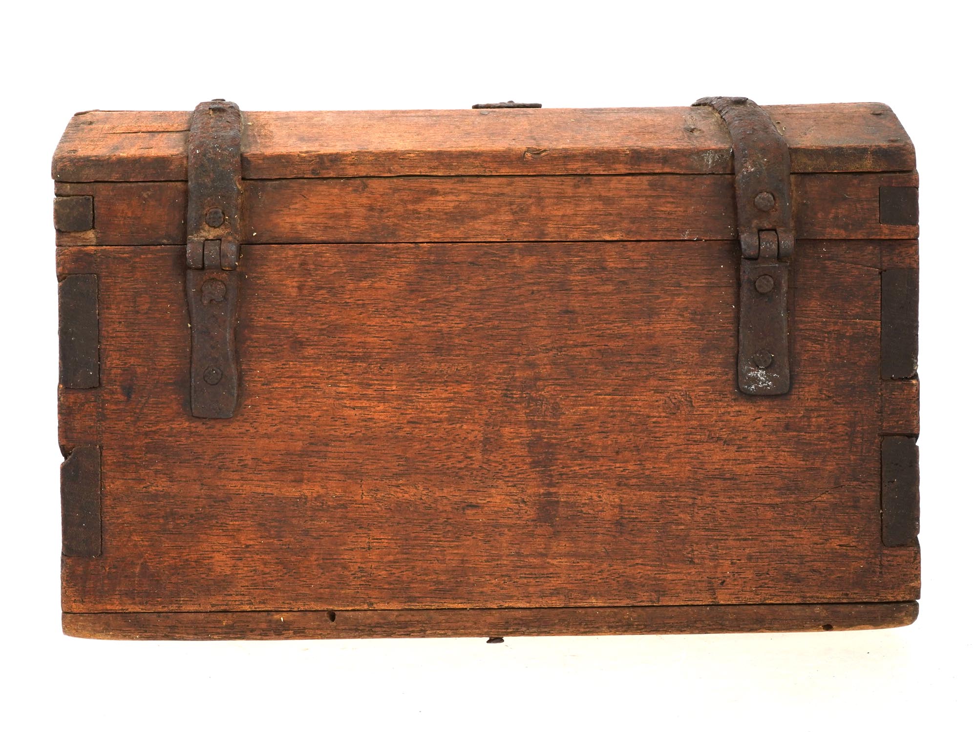 ANTIQUE WOODEN TRINKET BOX WITH FASTENINGS AND LOCK PIC-4