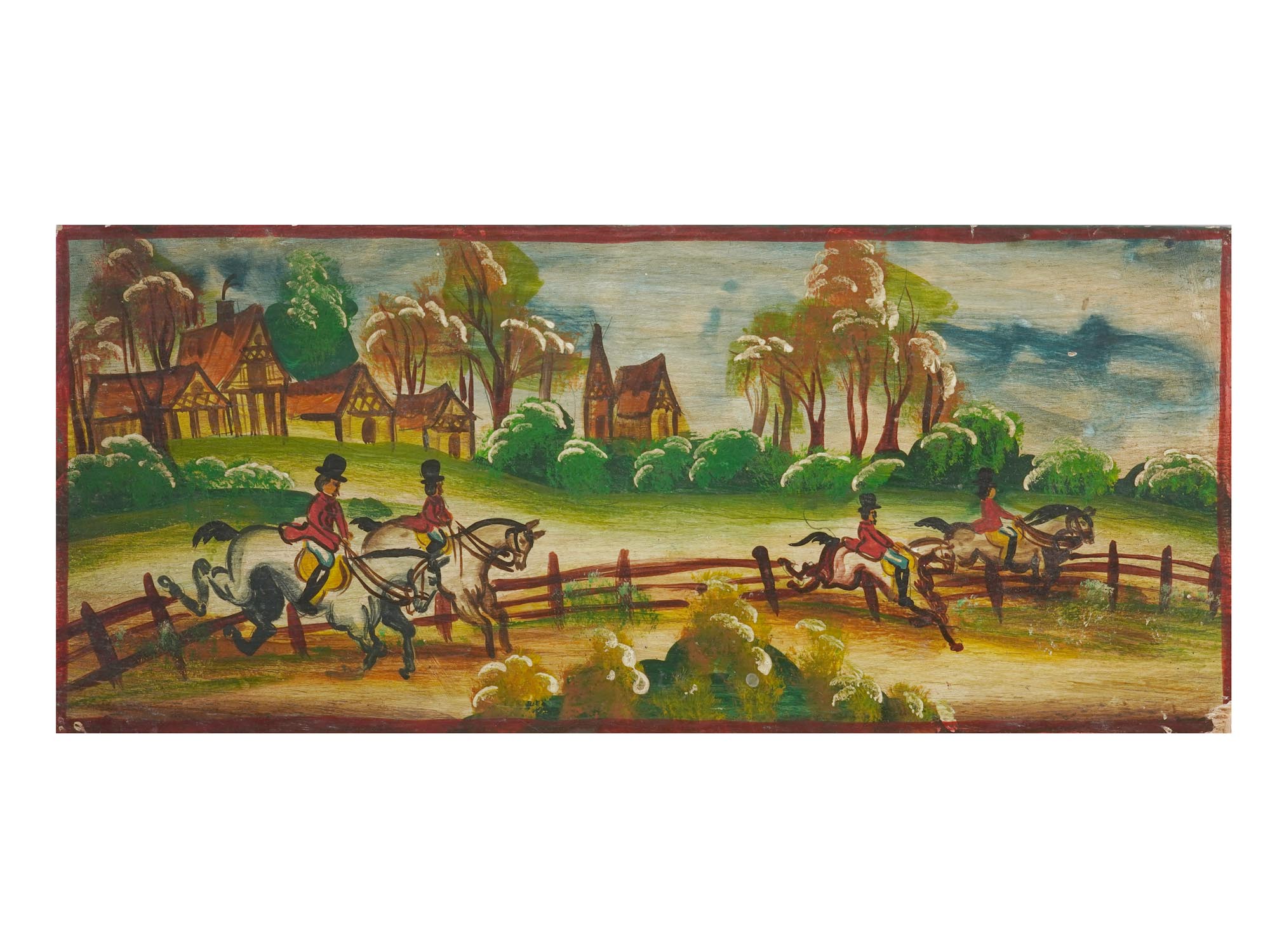 VINTAGE HAND PAINTED WOODEN BOX WITH HUNTING SCENES PIC-5