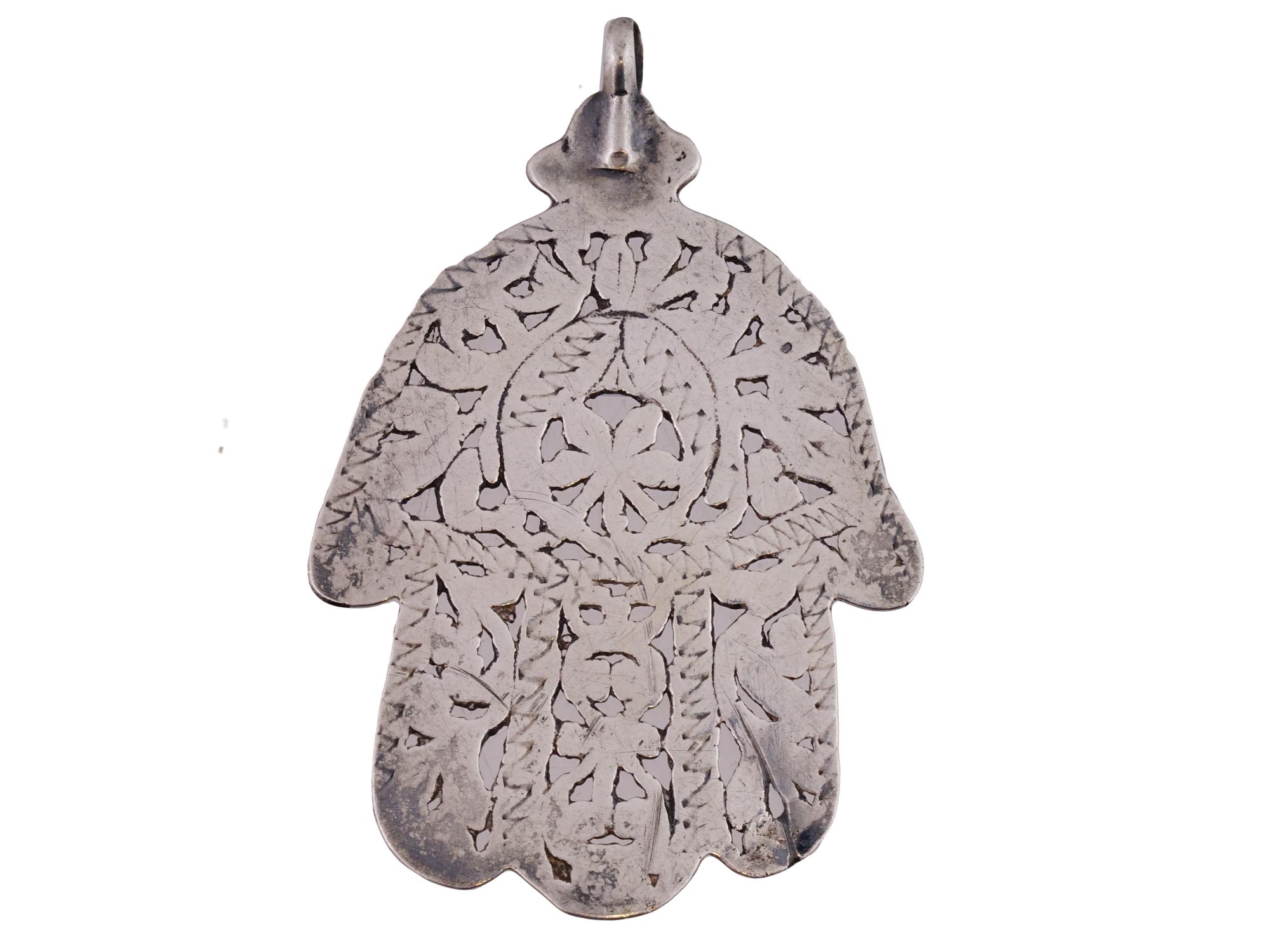 JUDAICA SILVER HAMSA PENDANT W OPEN WORK MOTIFS PIC-1