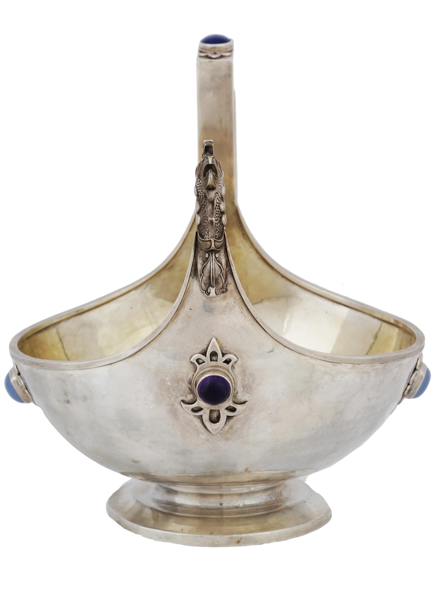 RUSSIAN SILVER GEMSTONE KOVSH LADLE PIC-1