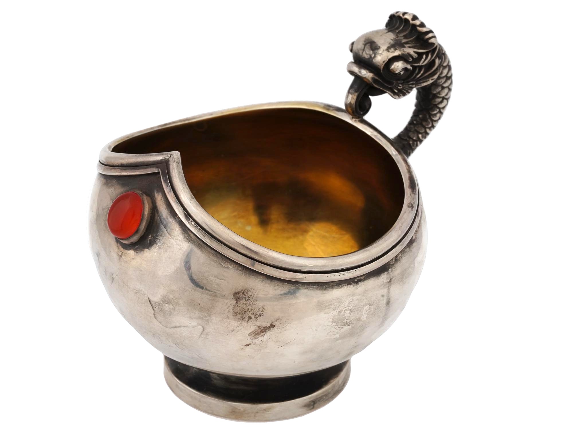 RUSSIAN SILVER GEMSTONE KOVSH LADLE PIC-0