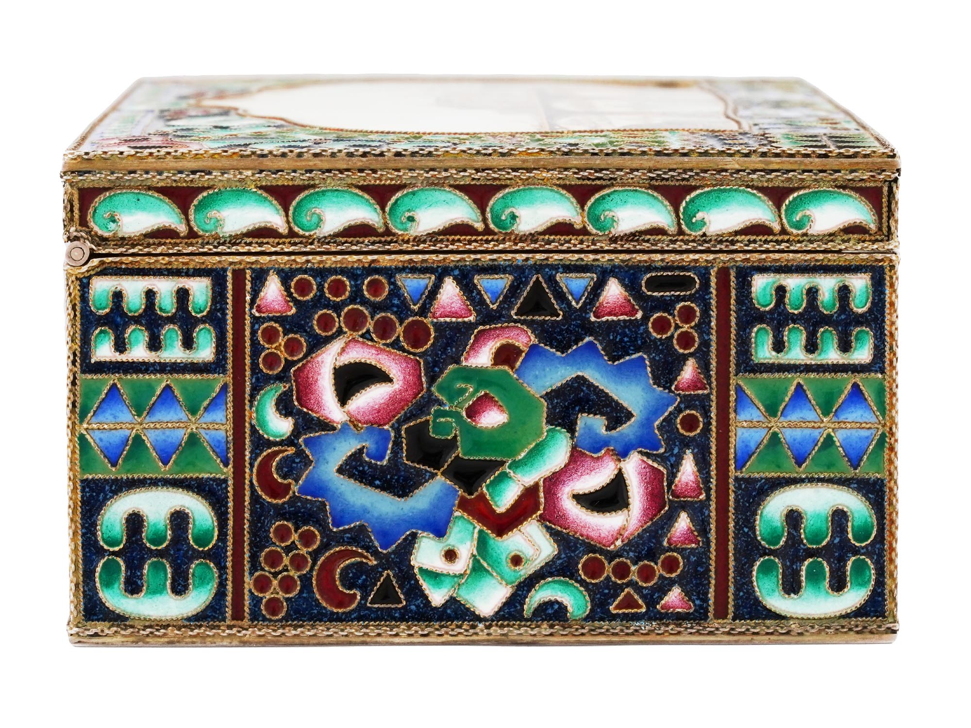 RUSSIAN GILT SILVER ENAMEL BOX WITH MOSCOW KREMLIN PIC-3
