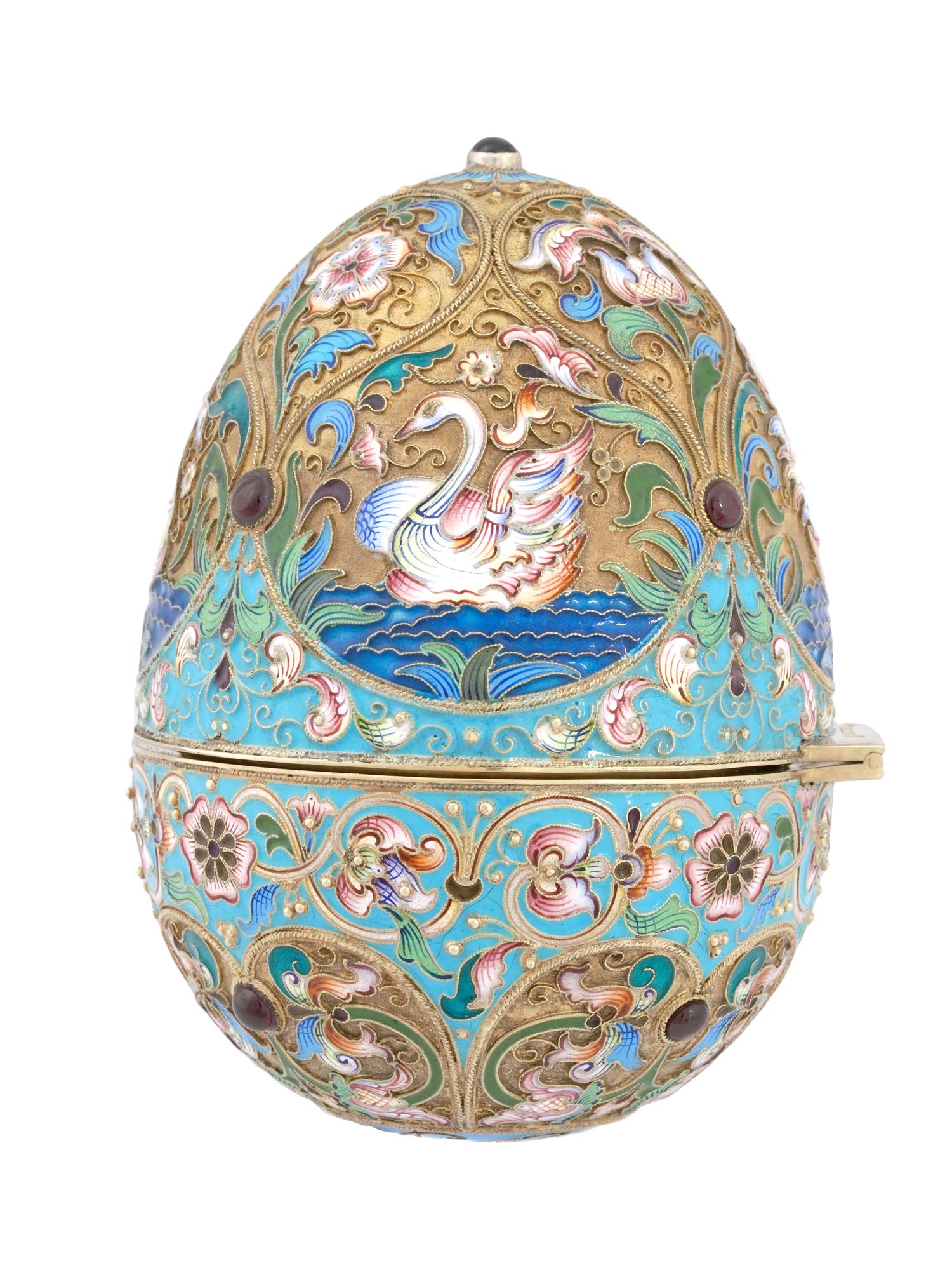 EXTRA LARGE RUSSIAN SILVER ENAMEL EGG CASKET CASE PIC-0