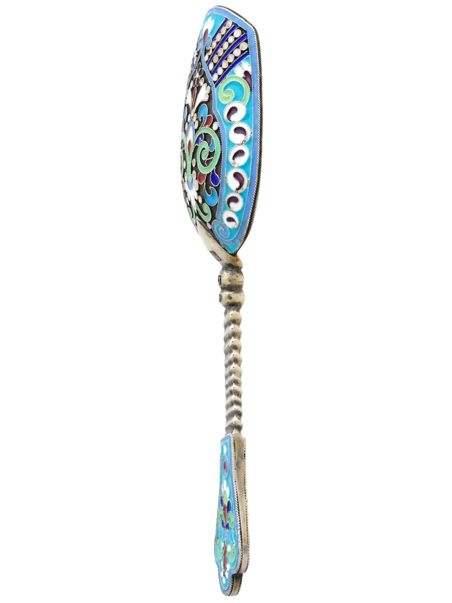 RUSSIAN 84 SILVER CLOISONNE ENAMEL SUGAR SPOON PIC-2