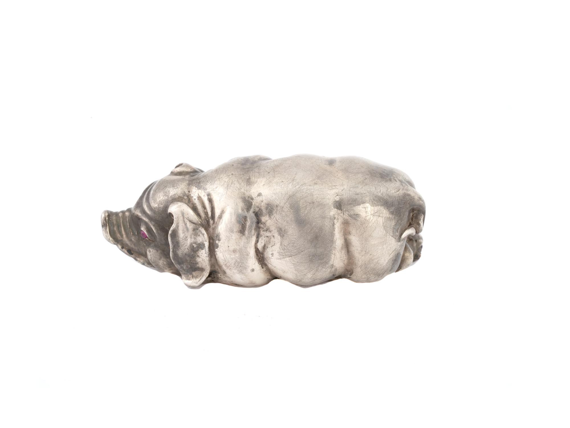 RUSSIAN SILVER FIGURE OF PIG WITH RUBY STONE EYES PIC-4