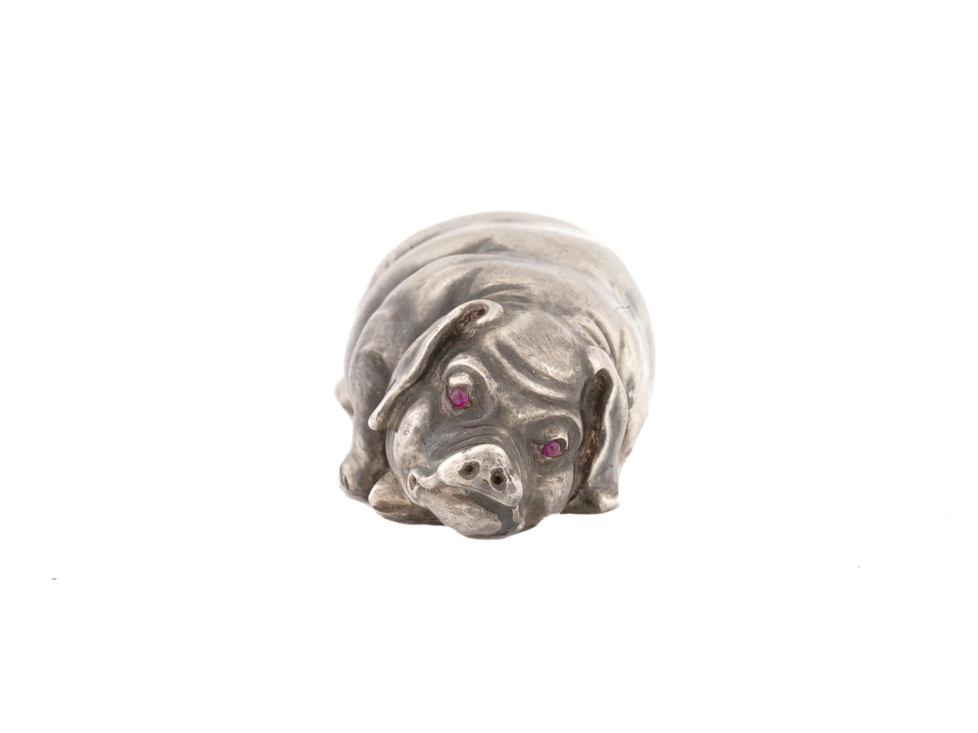 RUSSIAN SILVER FIGURE OF PIG WITH RUBY STONE EYES PIC-2
