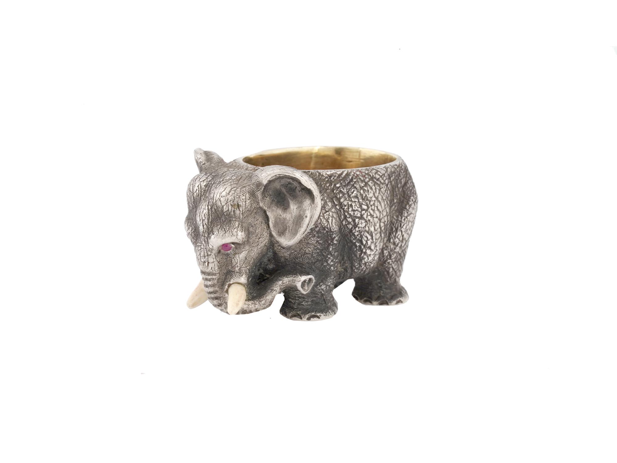 RUSSIAN SILVER ELEPHANT SALT CELLAR WITH RUBY EYES PIC-1