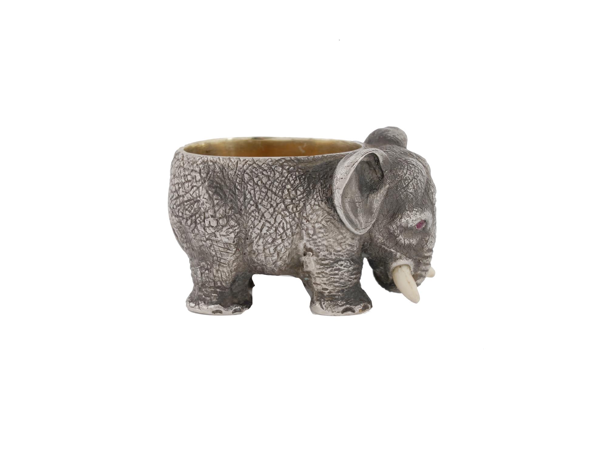 RUSSIAN SILVER ELEPHANT SALT CELLAR WITH RUBY EYES PIC-2