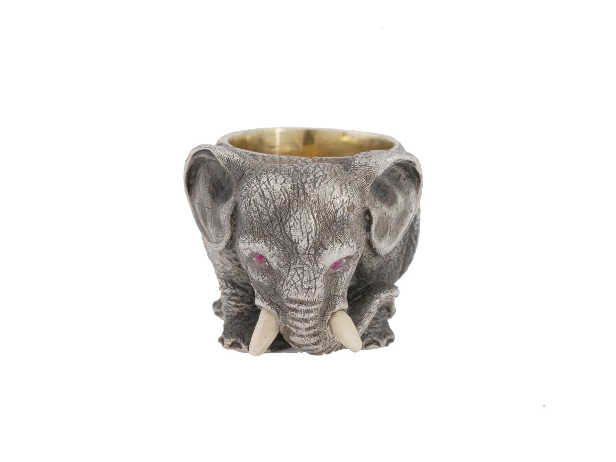 RUSSIAN SILVER ELEPHANT SALT CELLAR WITH RUBY EYES PIC-4