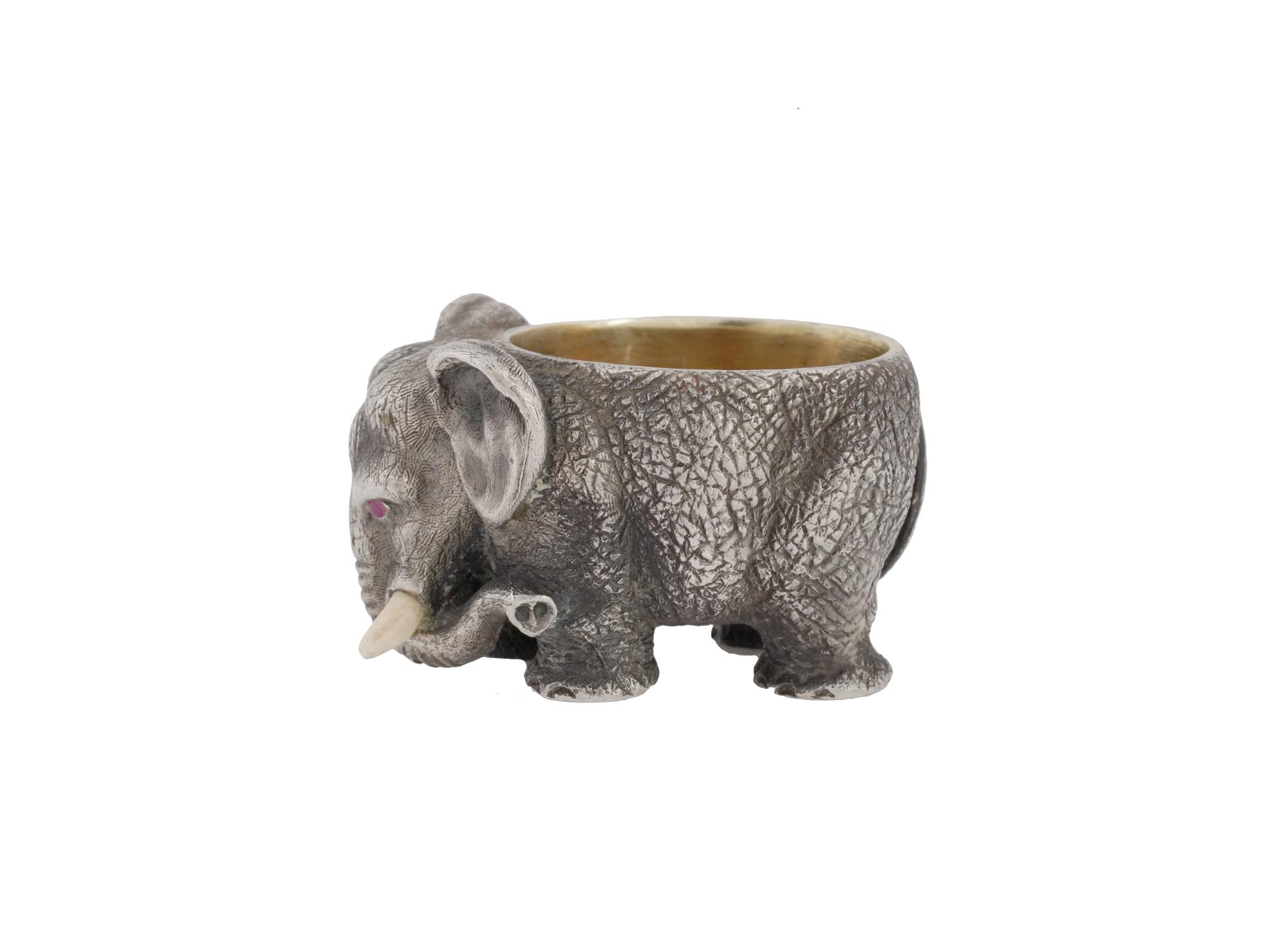 RUSSIAN SILVER ELEPHANT SALT CELLAR WITH RUBY EYES PIC-3