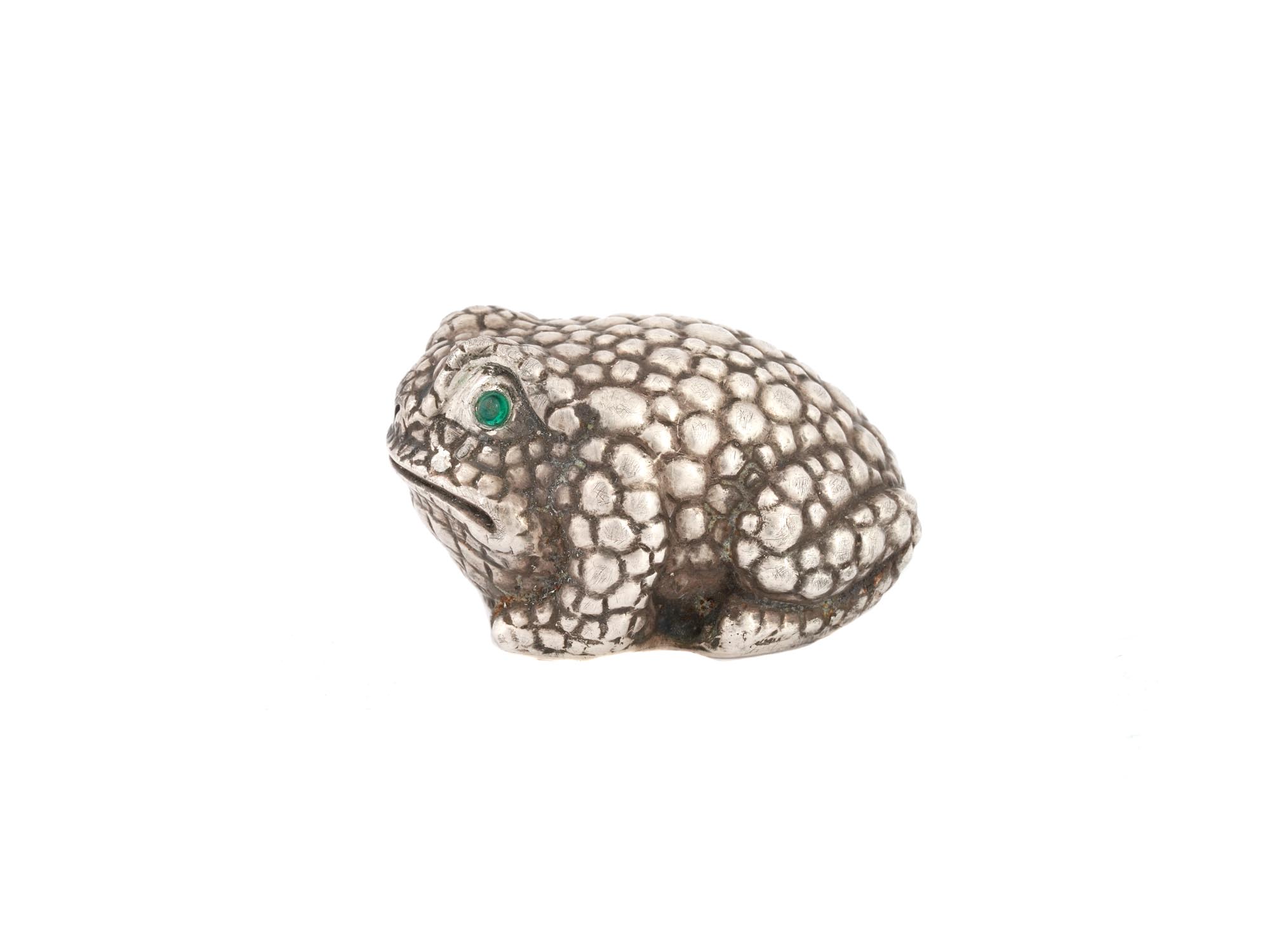 RUSSIAN 84 SILVER FROG FIGURINE WITH EMERALD EYES PIC-3