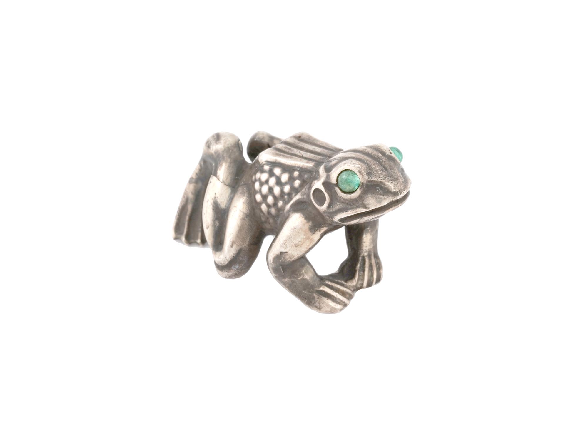 RUSSIAN SILVER FIGURE OF FROG WITH EMERALD EYES PIC-0