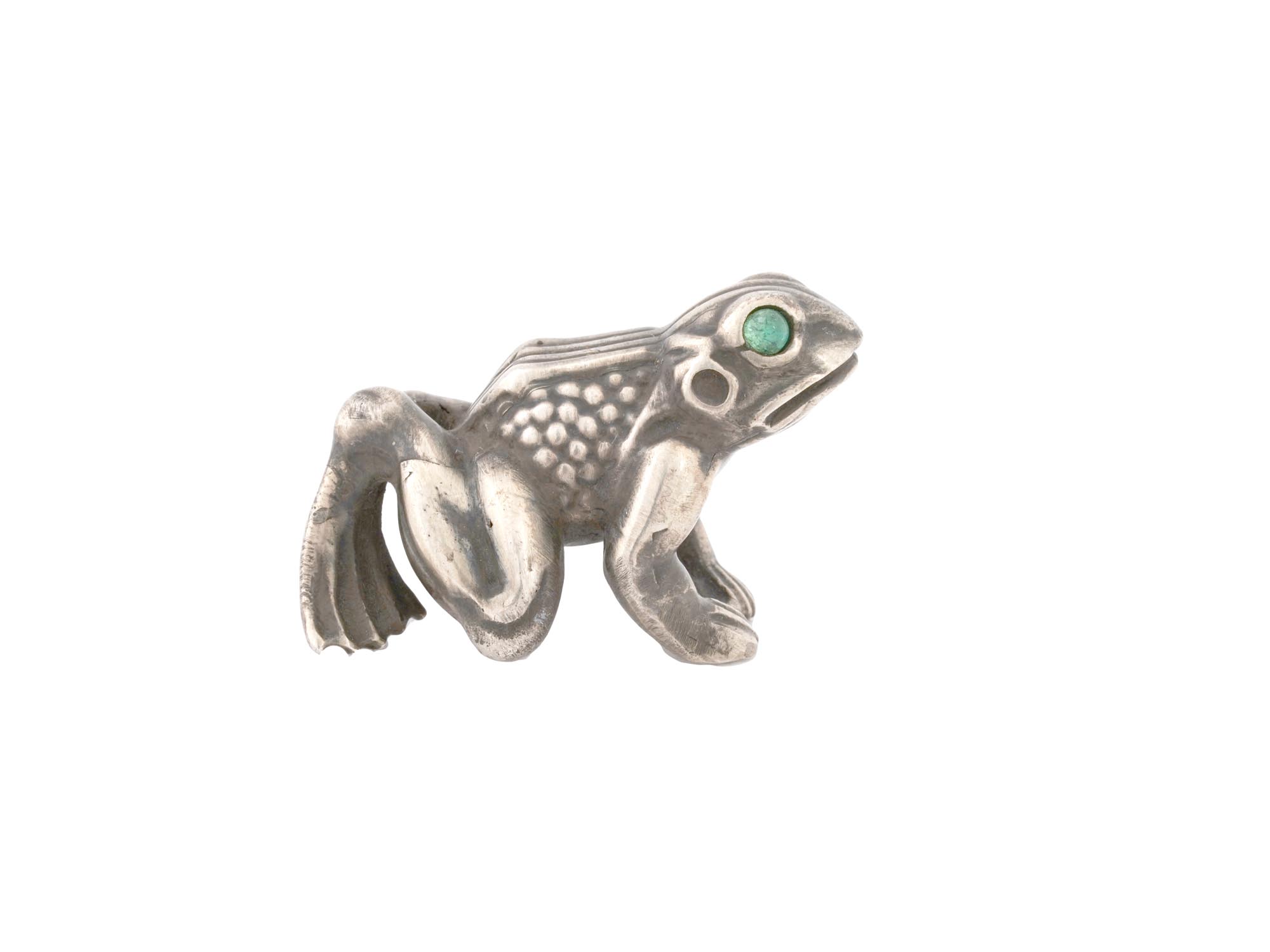 RUSSIAN SILVER FIGURE OF FROG WITH EMERALD EYES PIC-4