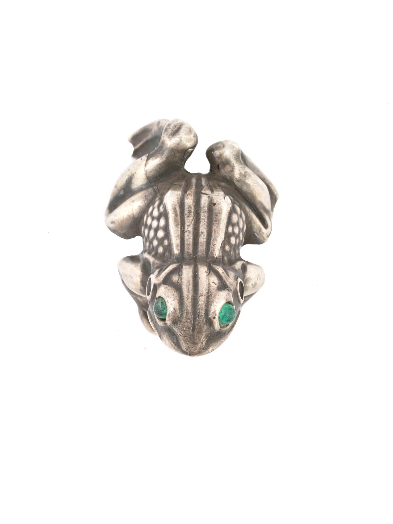 RUSSIAN SILVER FIGURE OF FROG WITH EMERALD EYES PIC-5