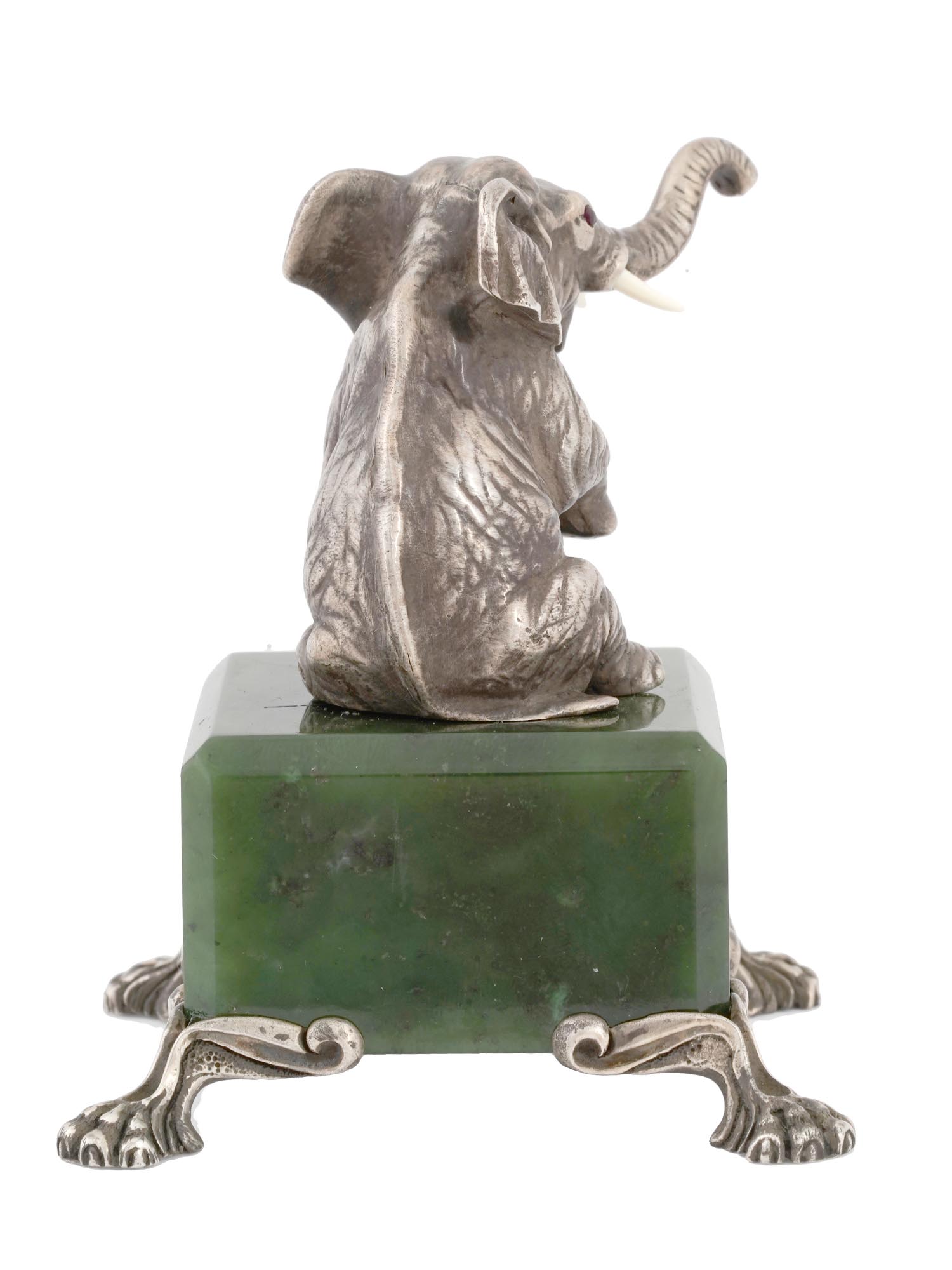 IMPERIAL RUSSIAN SILVER AND JADE ELEPHANT FIGURE PIC-2