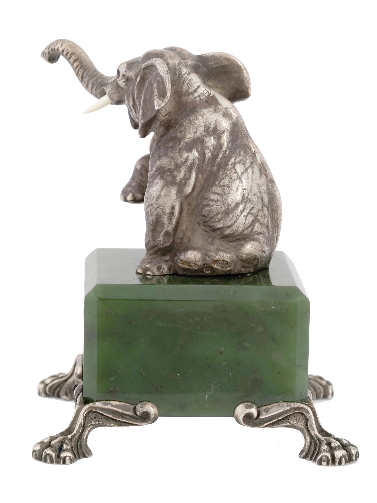 IMPERIAL RUSSIAN SILVER AND JADE ELEPHANT FIGURE PIC-4