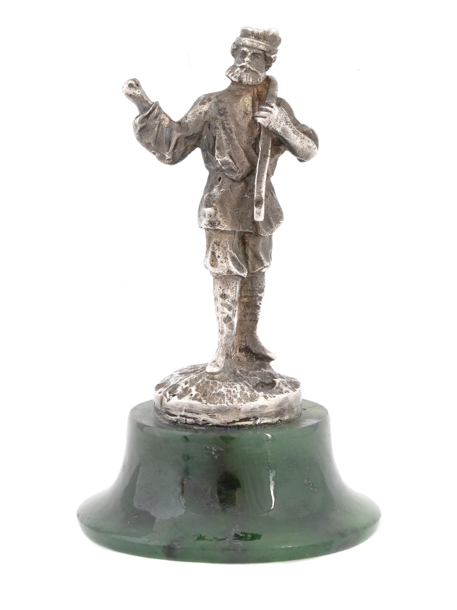 RUSSIAN SILVER ON JADE BASE FIGURE OF VILLAGE MAN PIC-0