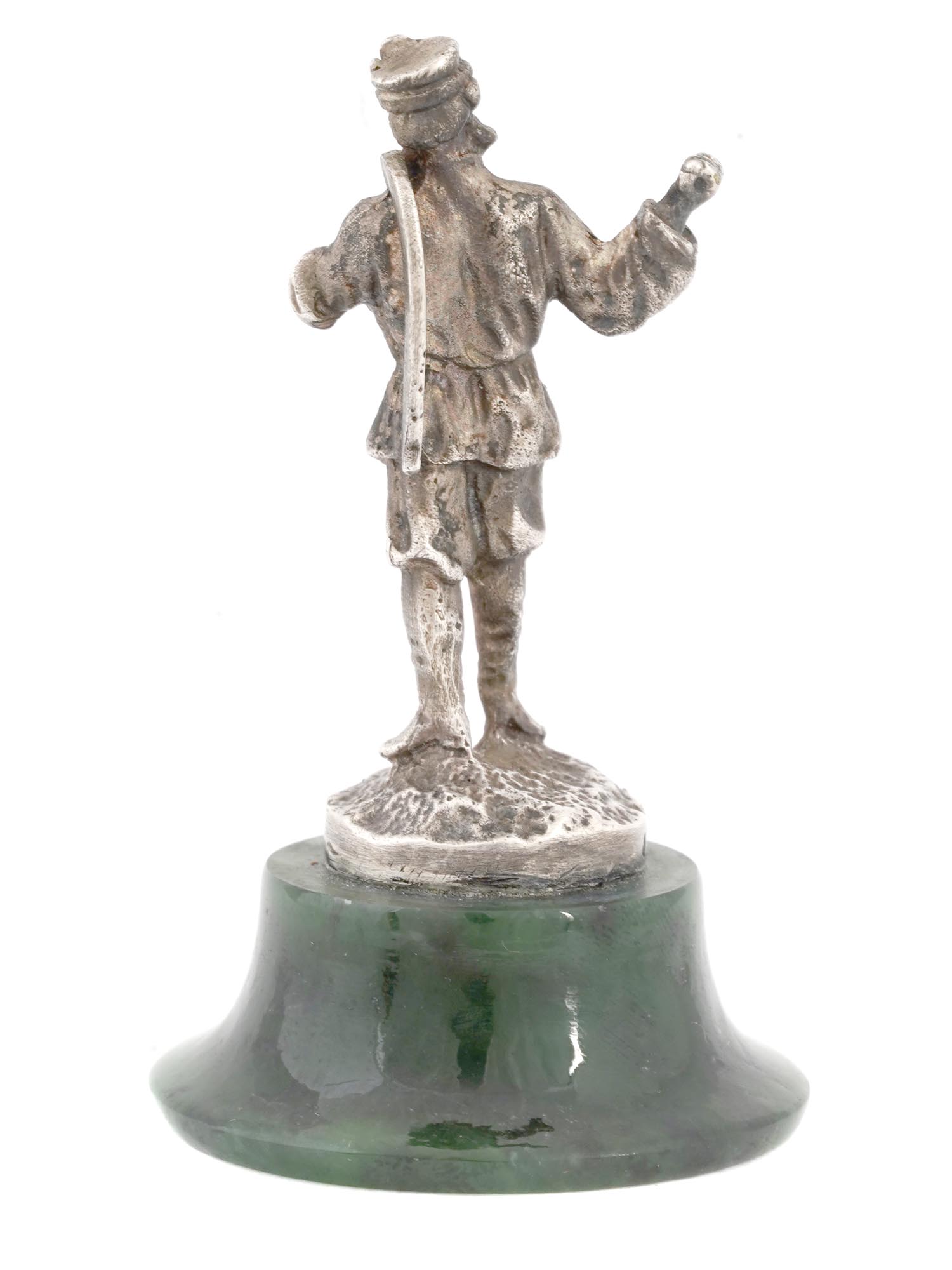 RUSSIAN SILVER ON JADE BASE FIGURE OF VILLAGE MAN PIC-1
