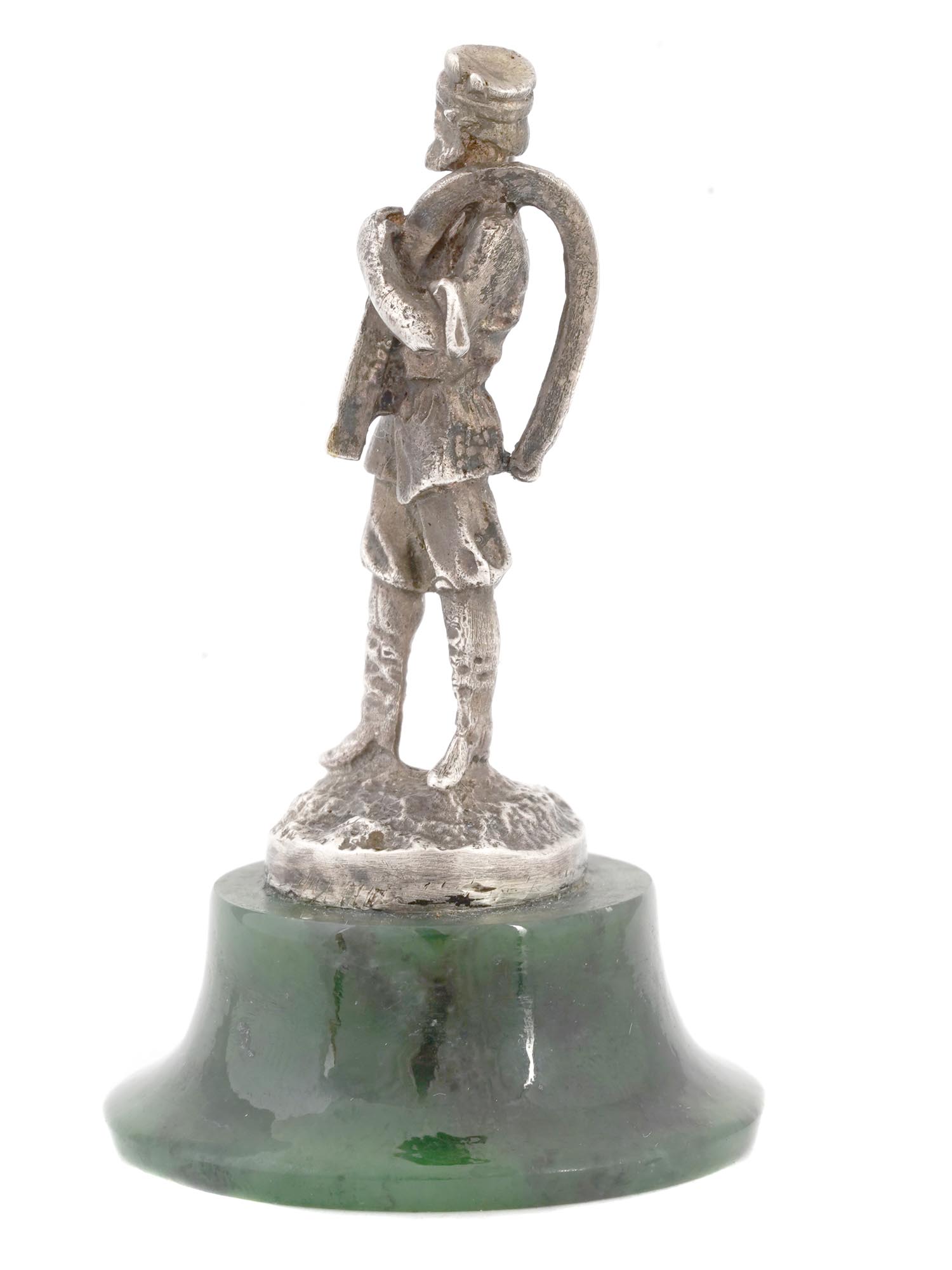 RUSSIAN SILVER ON JADE BASE FIGURE OF VILLAGE MAN PIC-3