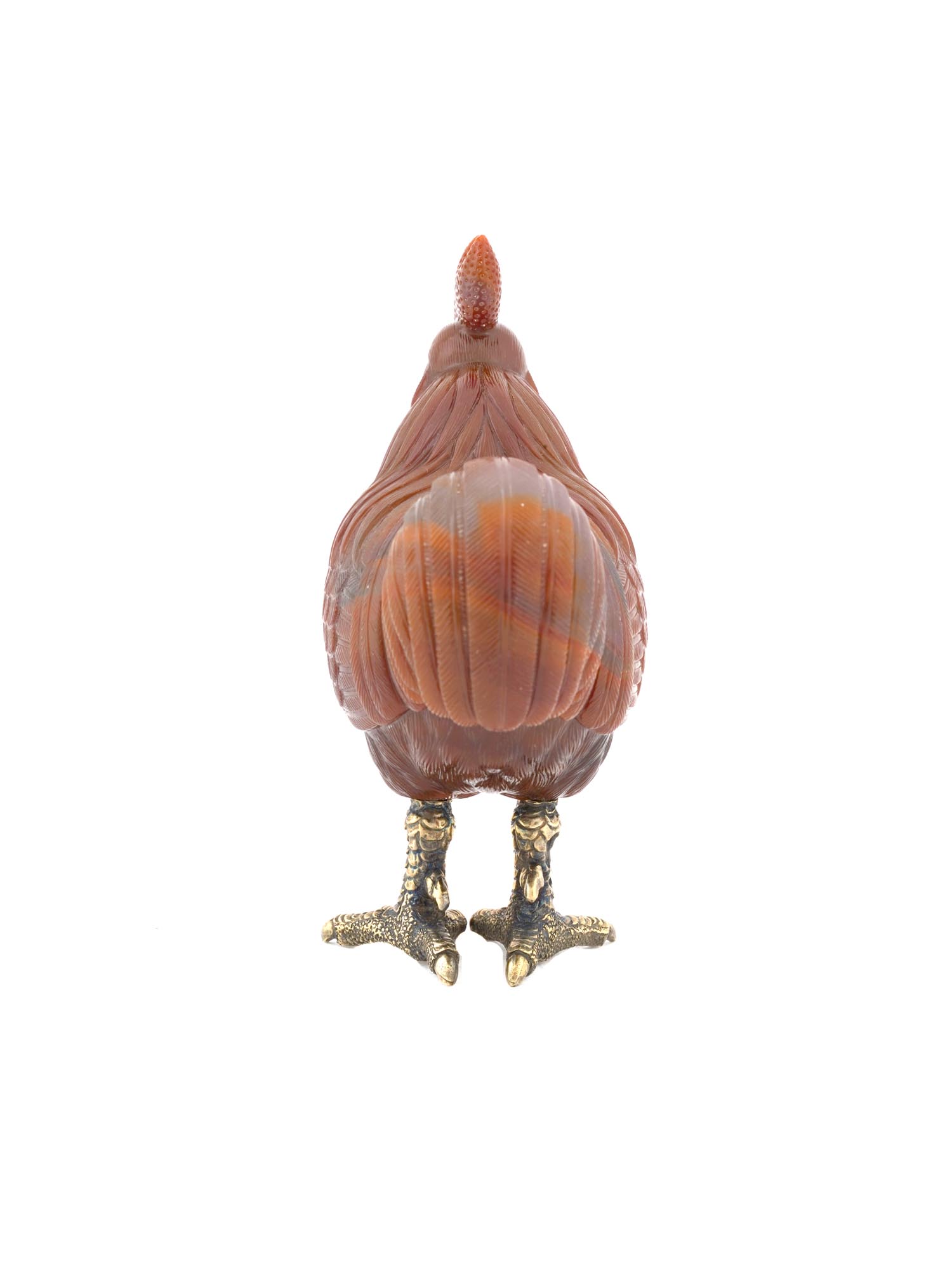 RUSSIAN AGATE GILT SILVER ROOSTER FIGURINE W DIAMONDS PIC-3