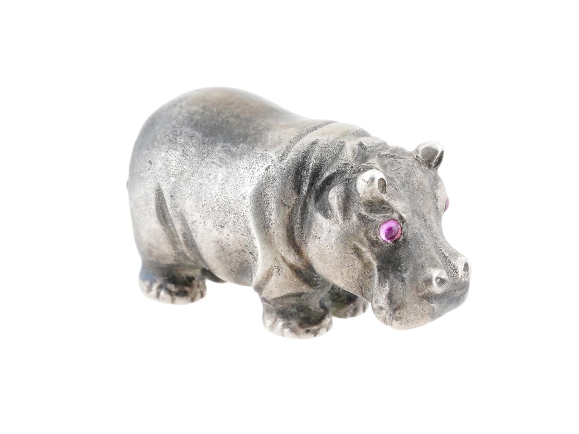 RUSSIAN SILVER FIGURE OF A HIPPO WITH RUBY EYES PIC-0