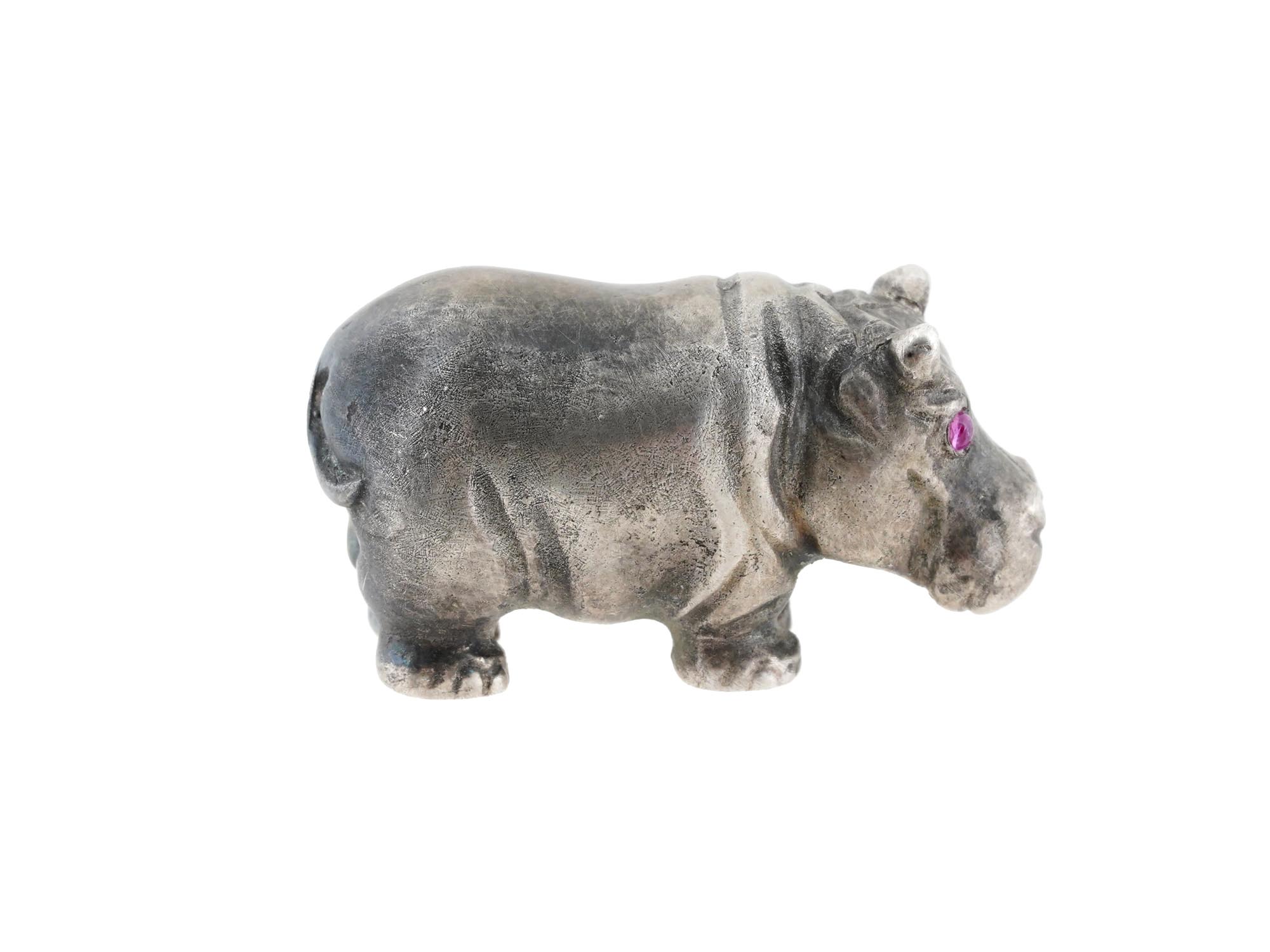 RUSSIAN SILVER FIGURE OF A HIPPO WITH RUBY EYES PIC-3