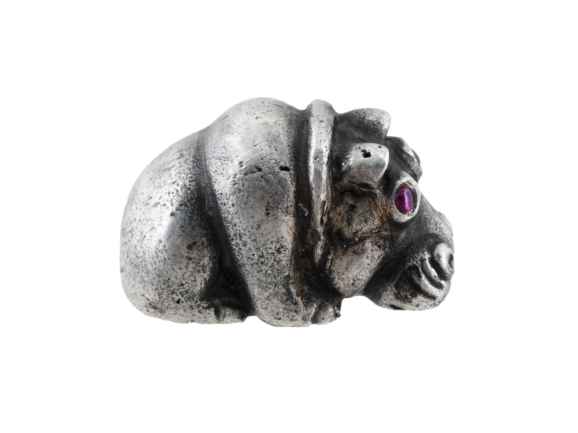 RUSSIAN SILVER FIGURE OF A HIPPO WITH RUBY EYES PIC-1