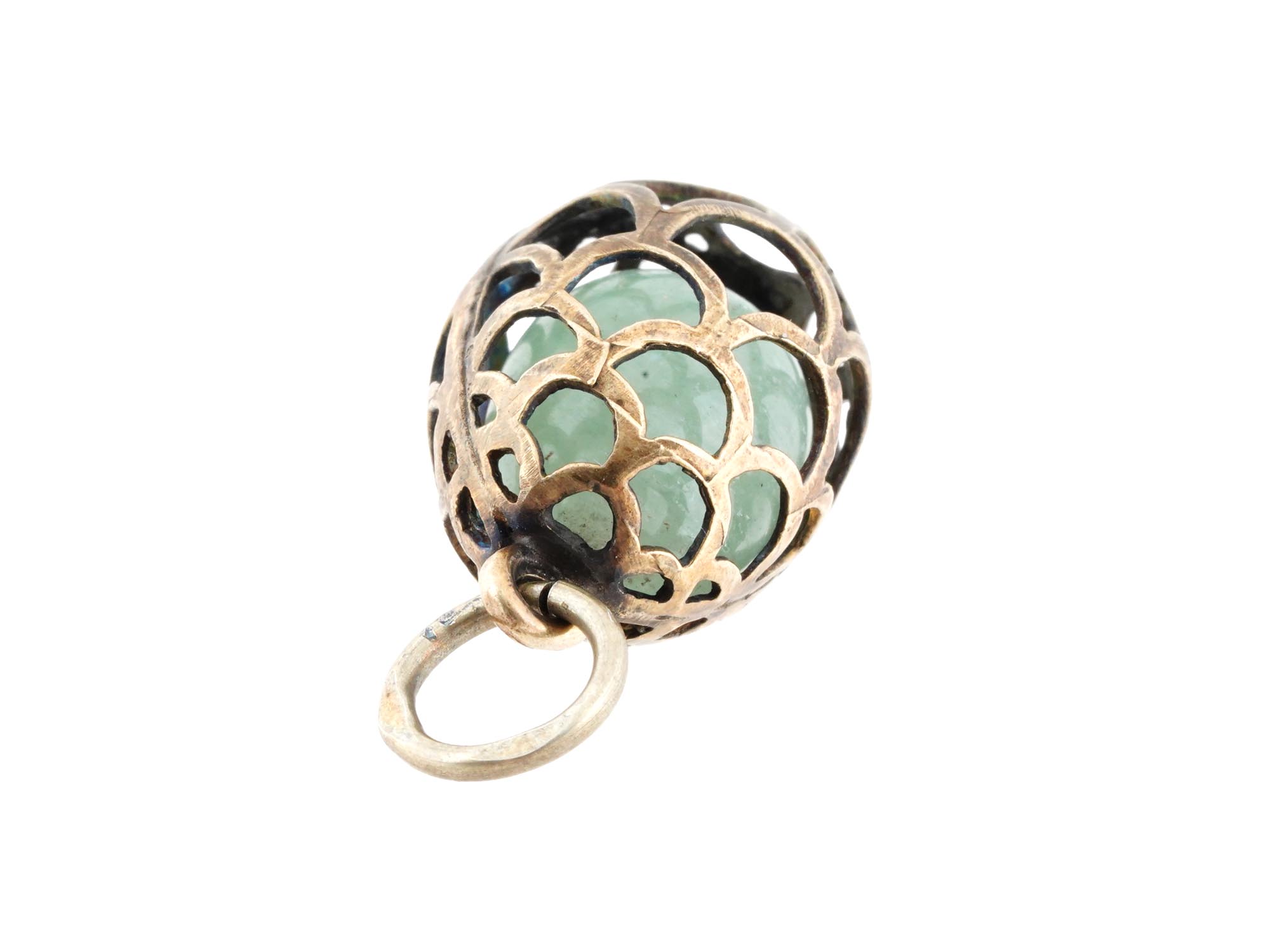 RUSSIAN OPENWORK GILT SILVER JADE EGG PENDANT PIC-1