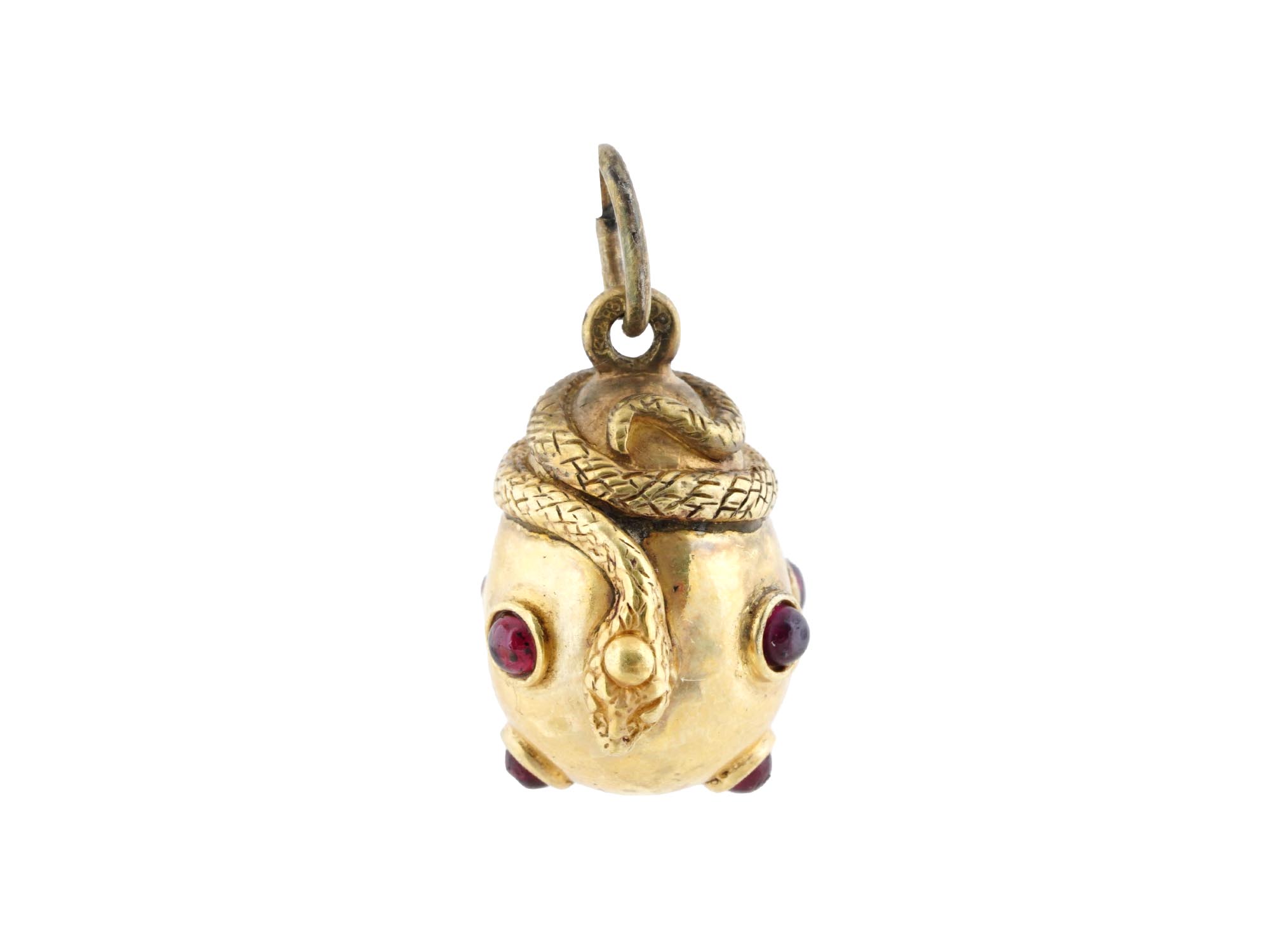 RUSSIAN 88 GILT SILVER RUBY FIGURAL SNAKE EGG PENDANT PIC-0