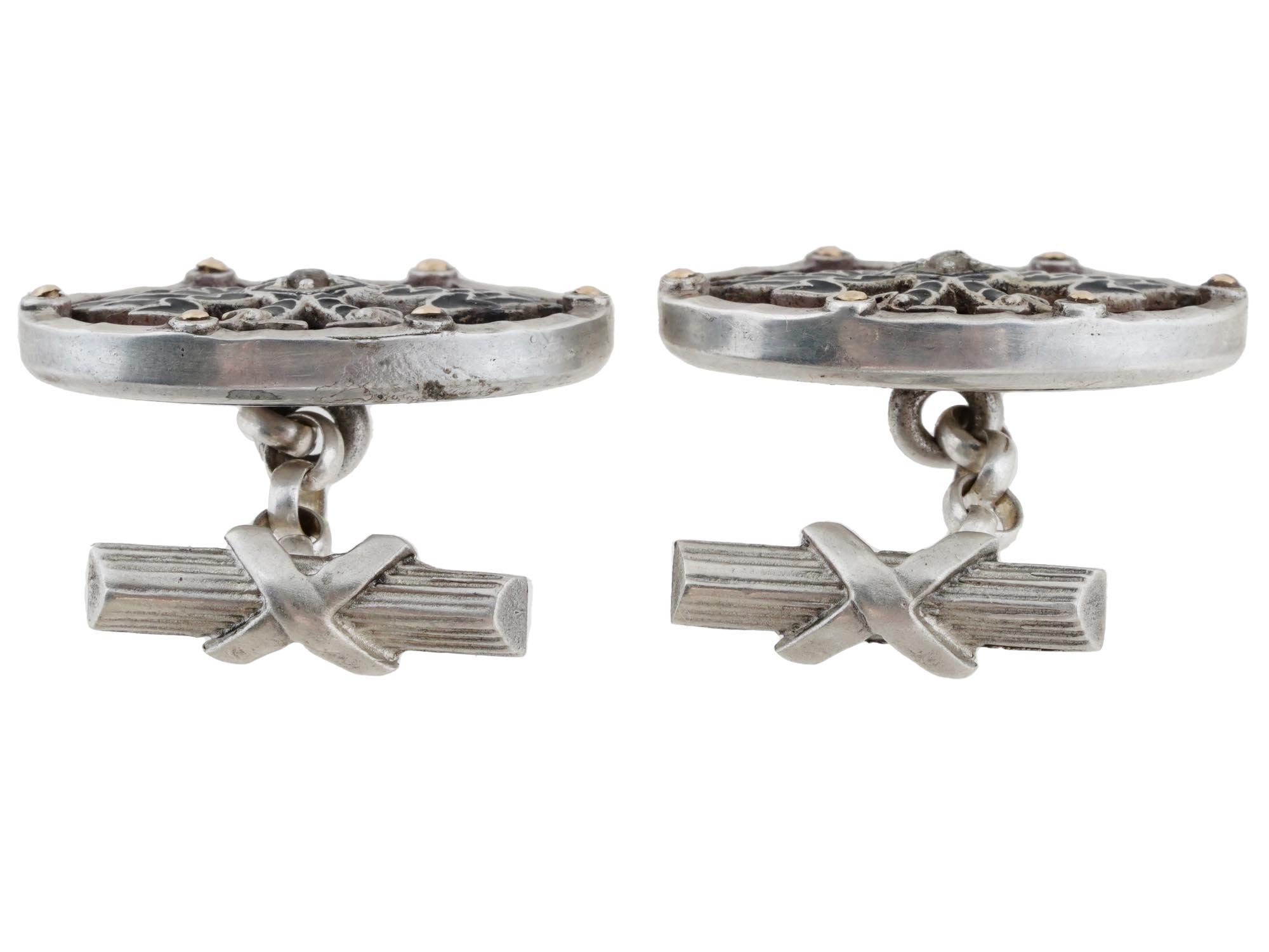 RUSSIAN EAGLE SILVER ENAMEL CUFFLINKS WITH DIAMONDS PIC-2